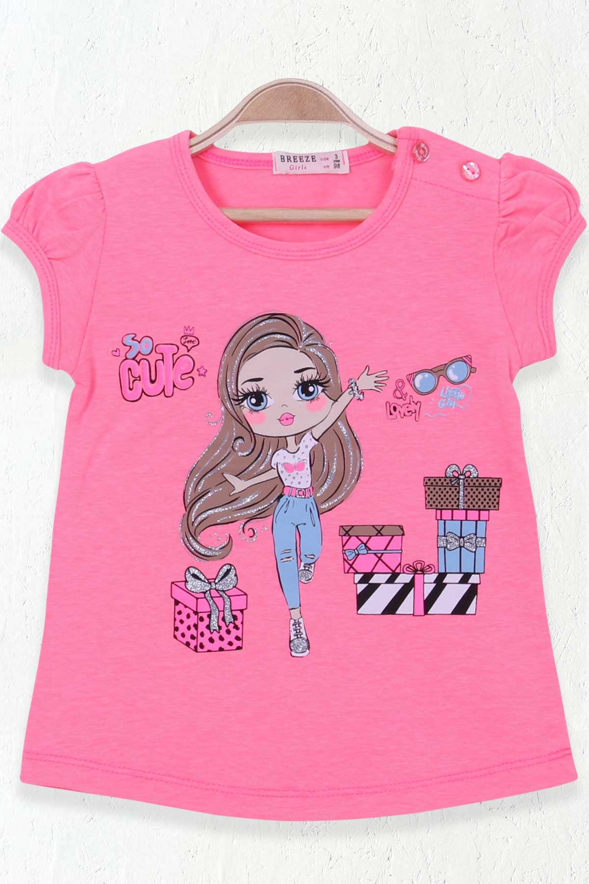Breeze Kız Çocuk Tişört Kız Baskılı Neon Pembe (1.5-5 Yaş)