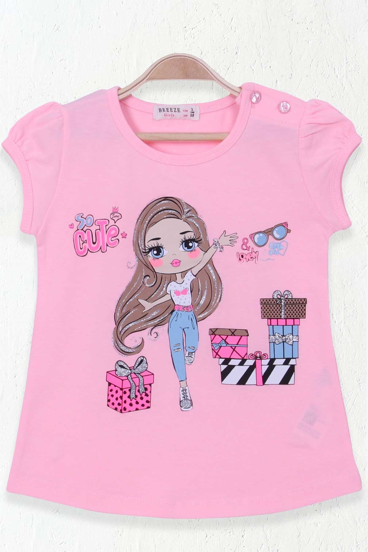 Breeze Kız Çocuk Tişört Kız Baskılı Pudra (1.5-5 Yaş)