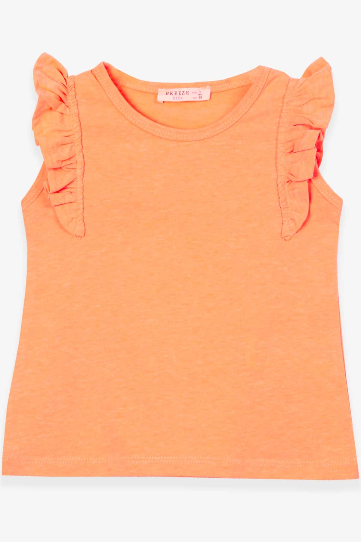 Breeze Kız Çocuk Tişört Kolları Fırfırlı Neon Turuncu (3-7 Yaş)