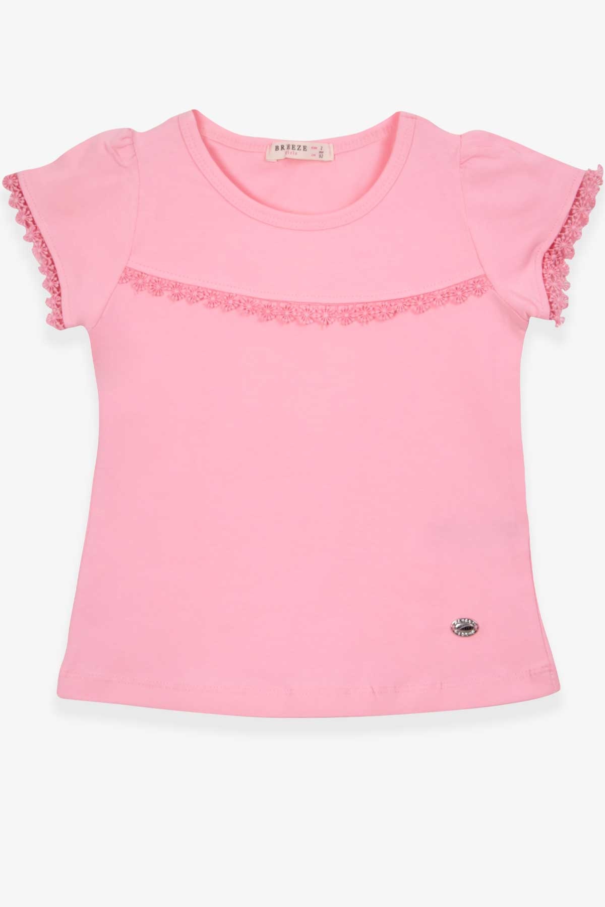 Breeze Kız Çocuk Tişört Kolları Güpürlü Pudra (2-6 Yaş)