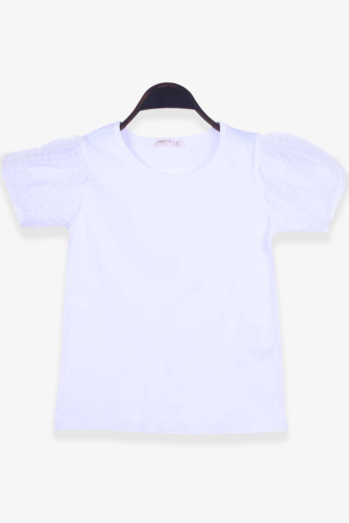 Breeze Kız Çocuk Tişört Kolları Tüllü Beyaz (8 Yaş)