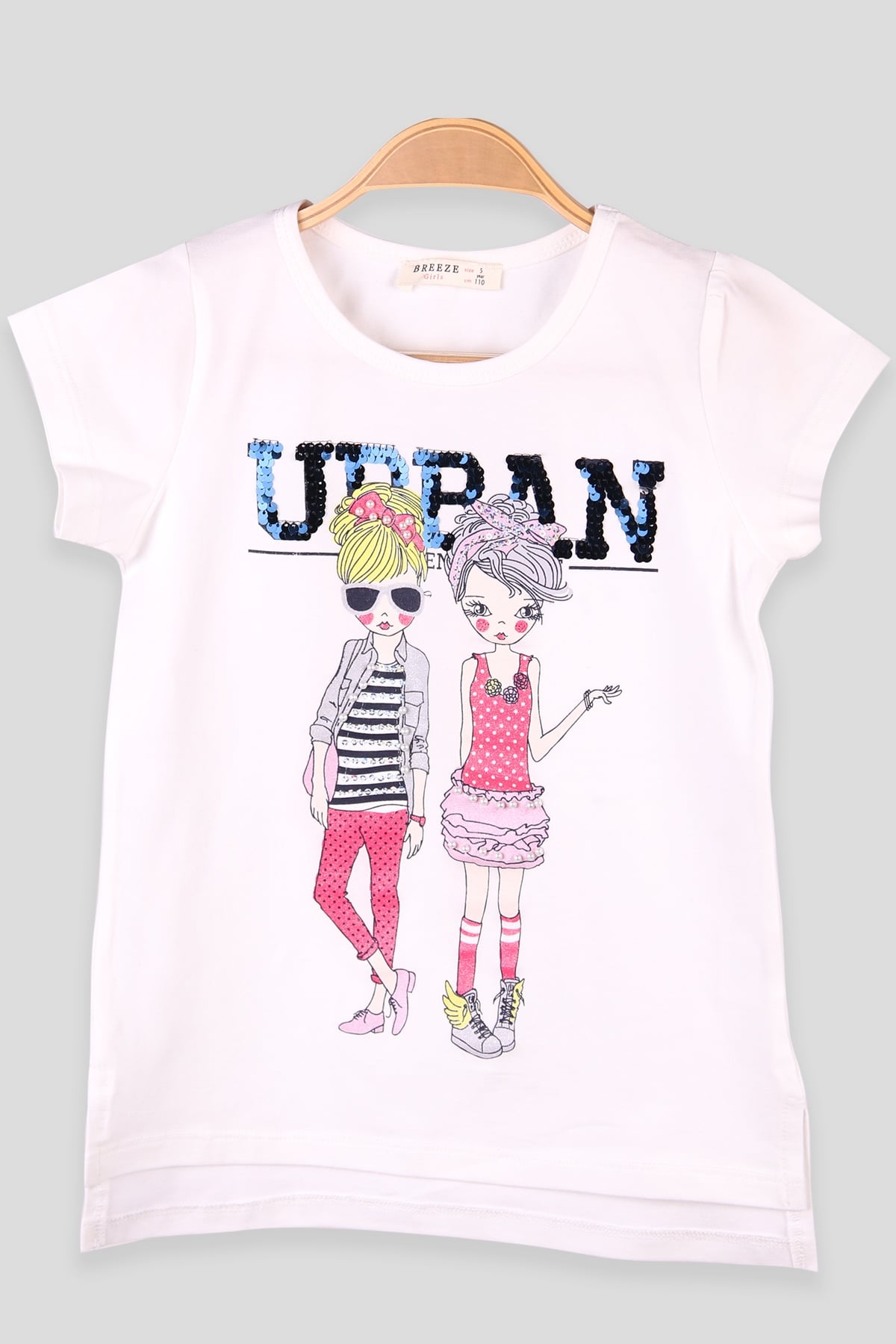 Breeze Kız Çocuk Tişört Moda Baskılı Pullu  Ekru (5-10 Yaş)