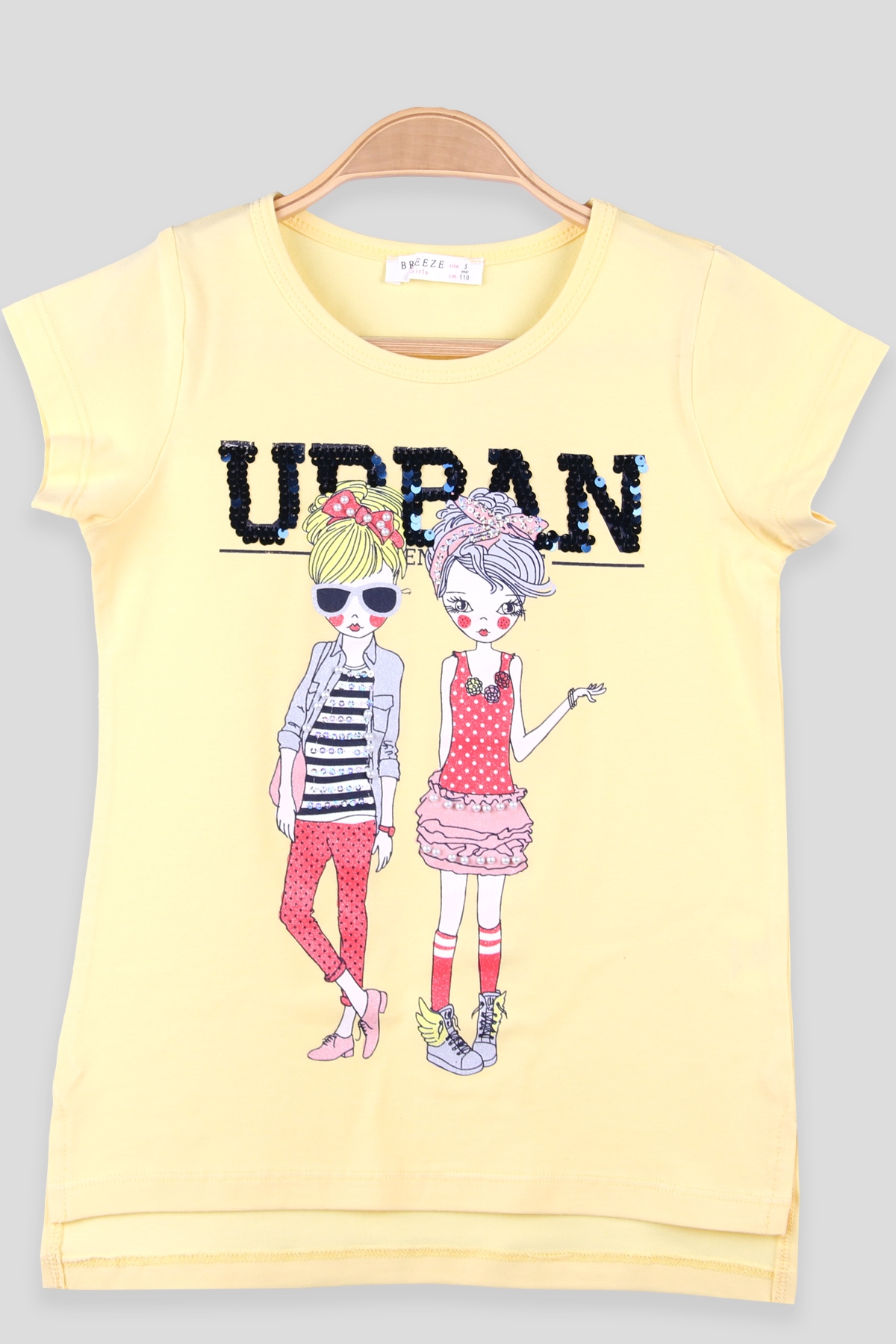 Breeze Kız Çocuk Tişört Moda Baskılı Pullu  Sarı (5-10 Yaş)