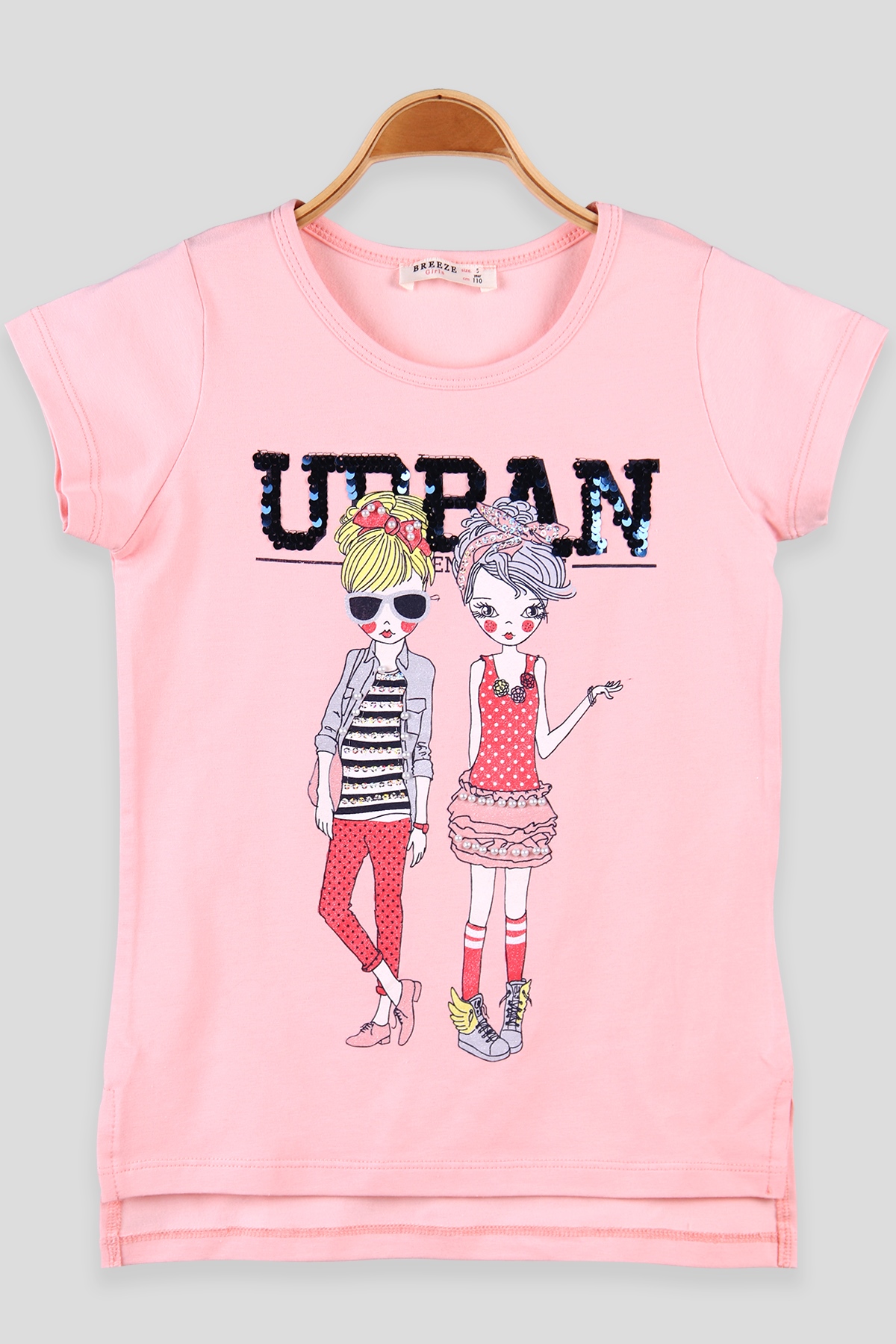 Breeze Kız Çocuk Tişört Moda Baskılı Pullu Somon (5-10 Yaş)
