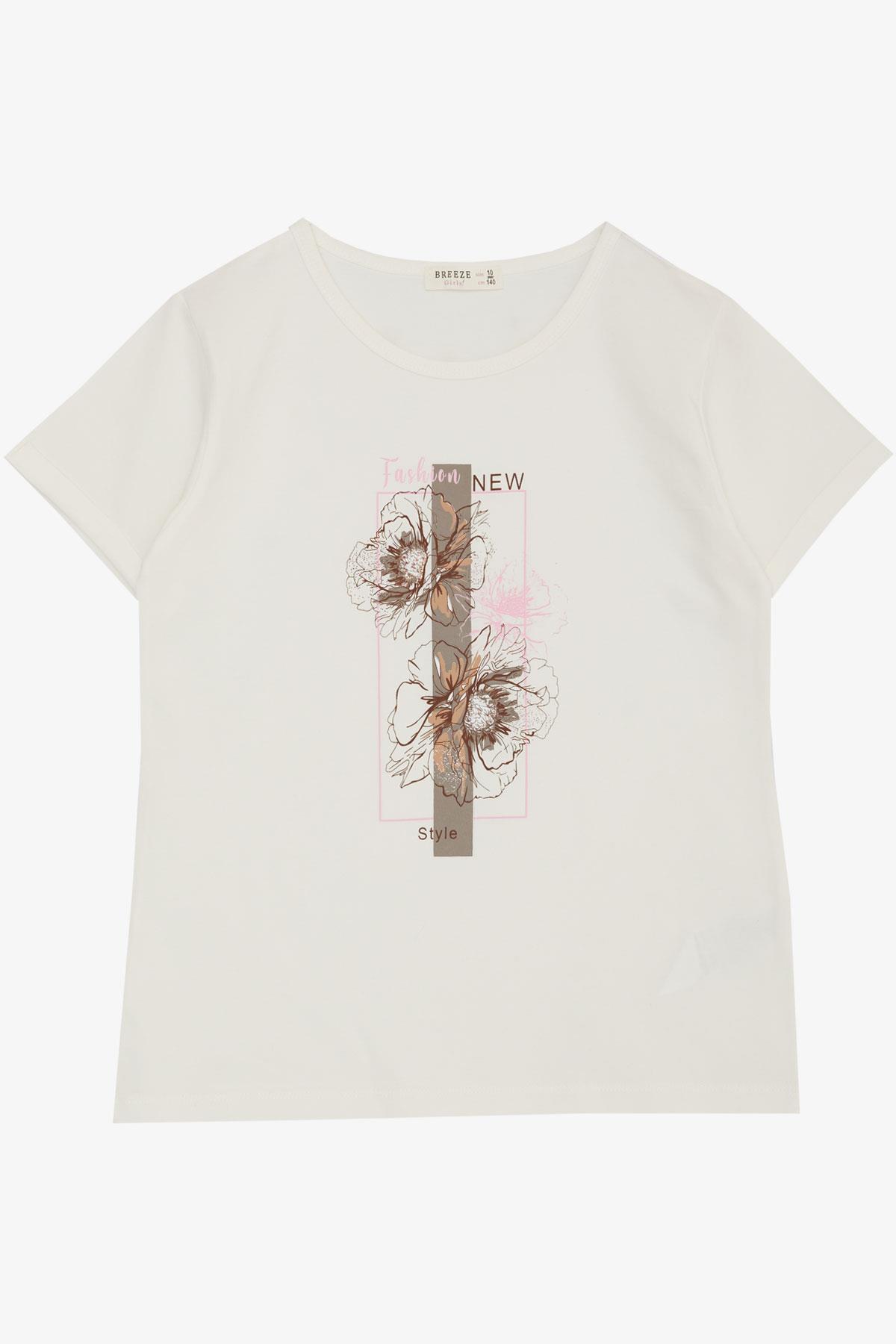 Breeze Kız Çocuk Tişört Moda Temalı Çiçek Baskılı Ekru (10-16 Yaş)