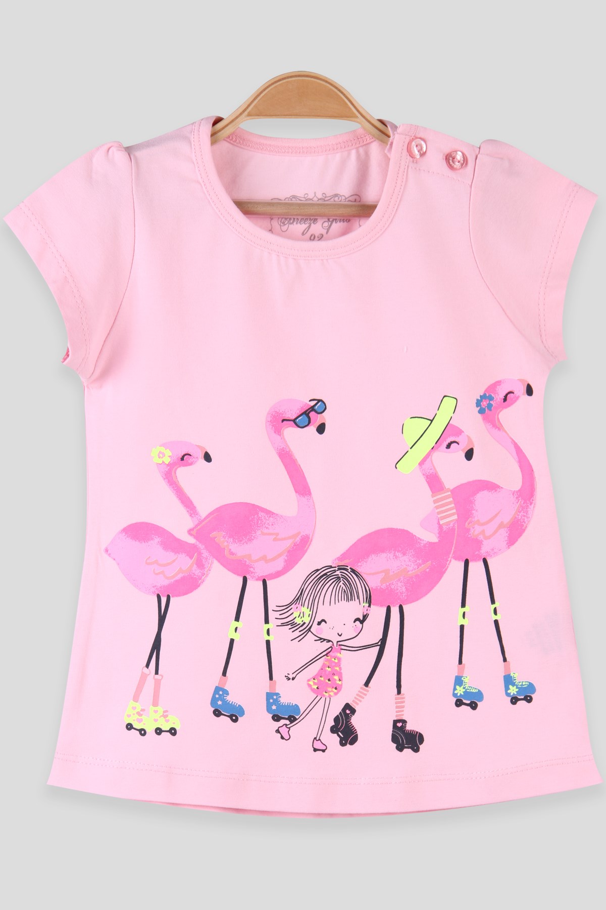 Breeze Kız Çocuk Tişört Patenli Flamingo Pembe (2-6 Yaş)