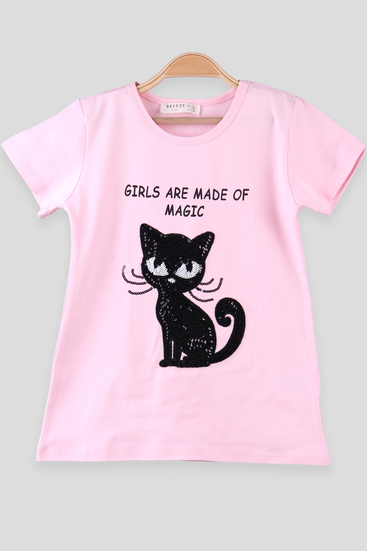 Breeze Kız Çocuk Tişört Pul Kedili Pembe (4-8 Yaş)