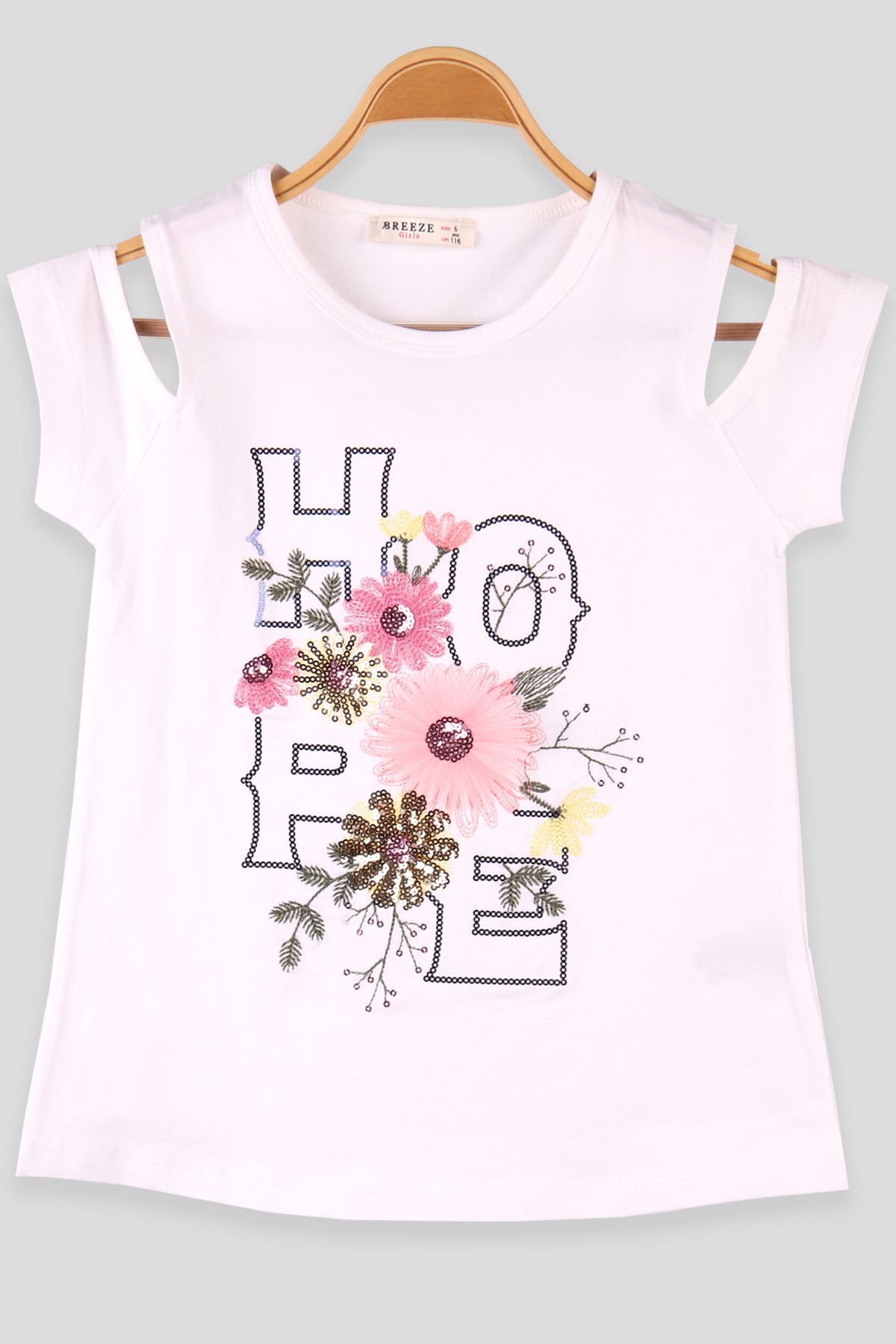Breeze Kız Çocuk Tişört Pul Nakışlı Ekru (6-12 Yaş)