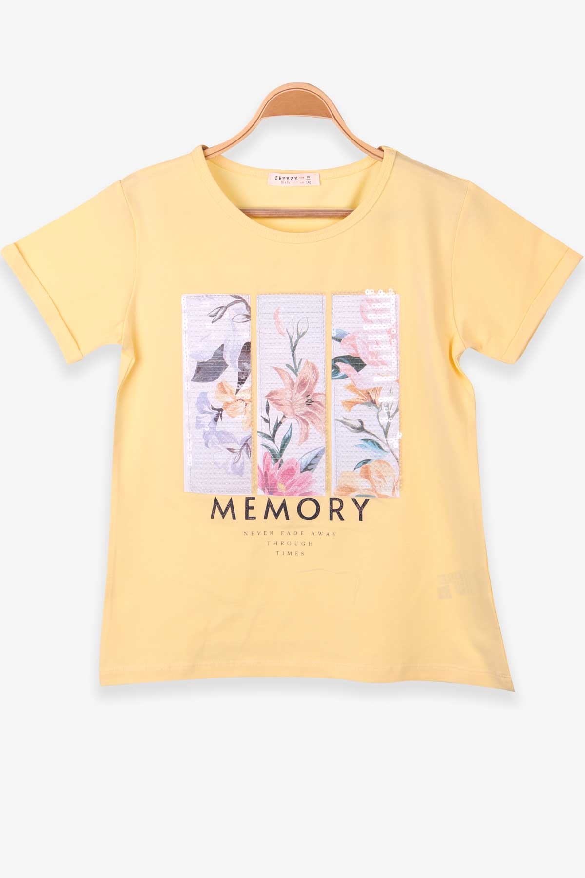 Breeze Kız Çocuk Tişört Pullu Aplikeli Sarı (10-14 Yaş)