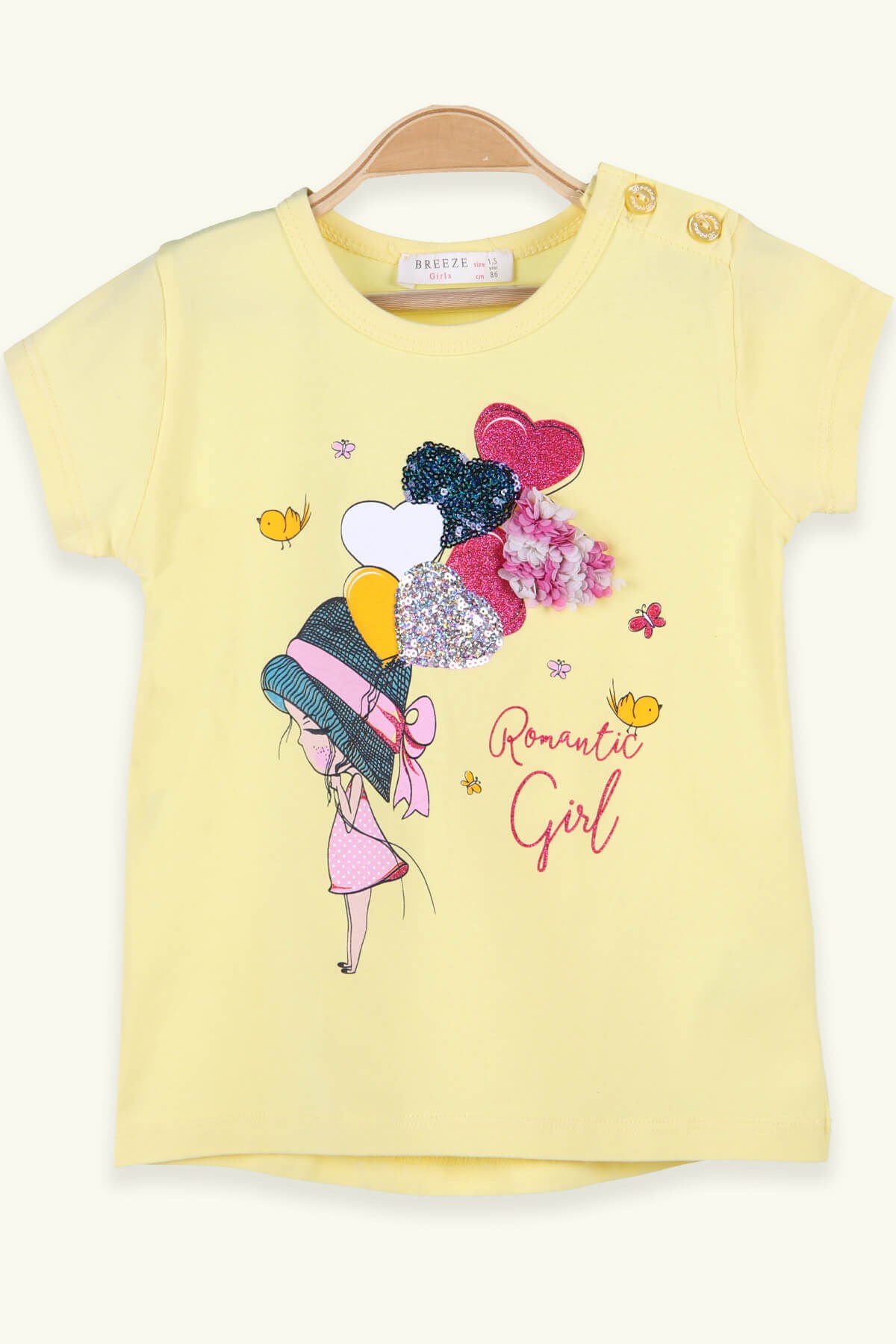 Breeze Kız Çocuk Tişört Pullu Simli Balonlar Tutan Kız Sarı (1.5-5 Yaş)