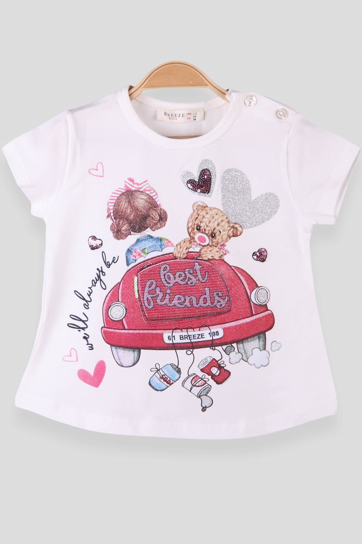 Breeze Kız Çocuk Tişört Pullu Simli Ekru (1.5-5 Yaş)