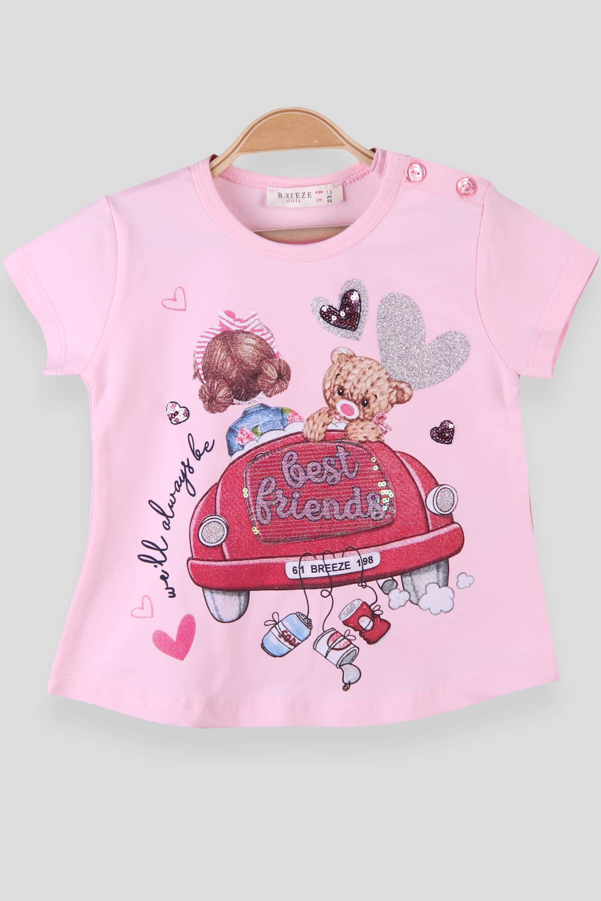 Breeze Kız Çocuk Tişört Pullu Simli Pembe (1.5-5 Yaş)