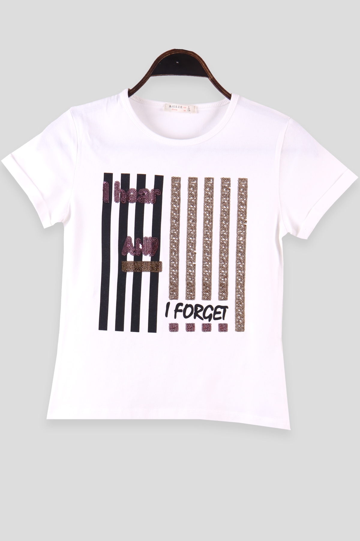 Breeze Kız Çocuk Tişört Pullu Yazılı Forget  Ekru (8-14 Yaş)