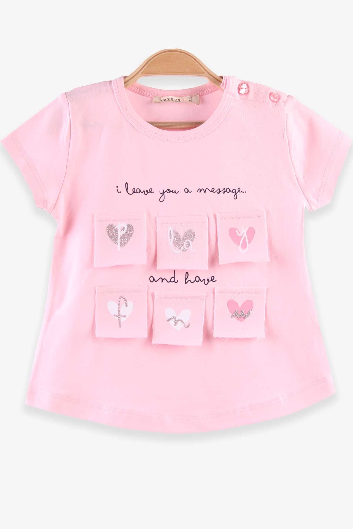 Breeze Kız Çocuk Tişört Simli Kalbi Hareketli Pembe (1.5-4 Yaş)