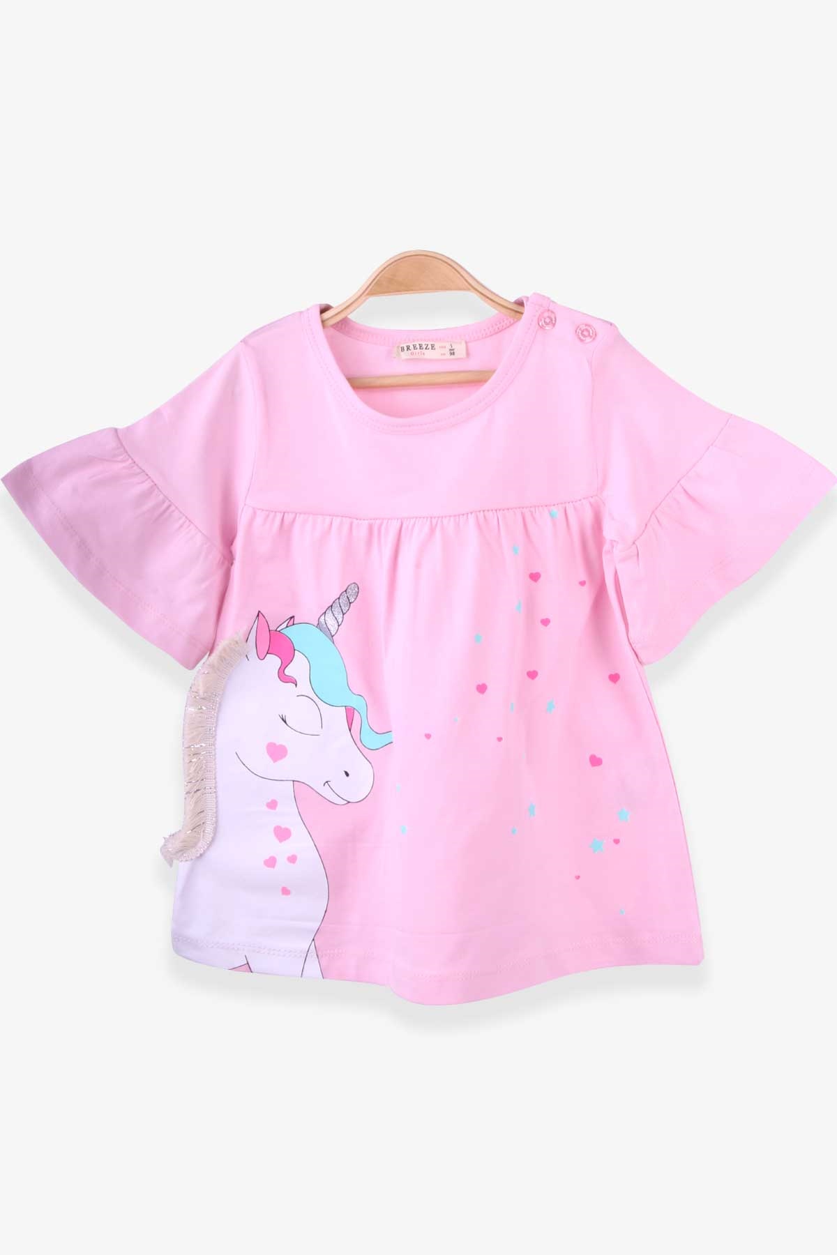 Breeze Kız Çocuk Tişört Unicorn Baskılı Pudra (1.5-5 Yaş)