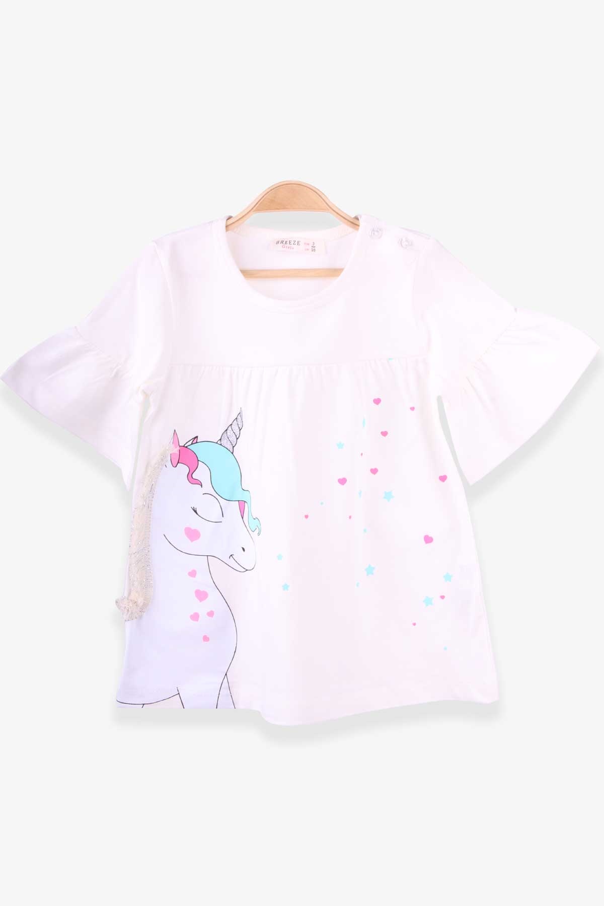 Breeze Kız Çocuk Tişört Unicorn Baskılı Ekru (1.5-5 Yaş)