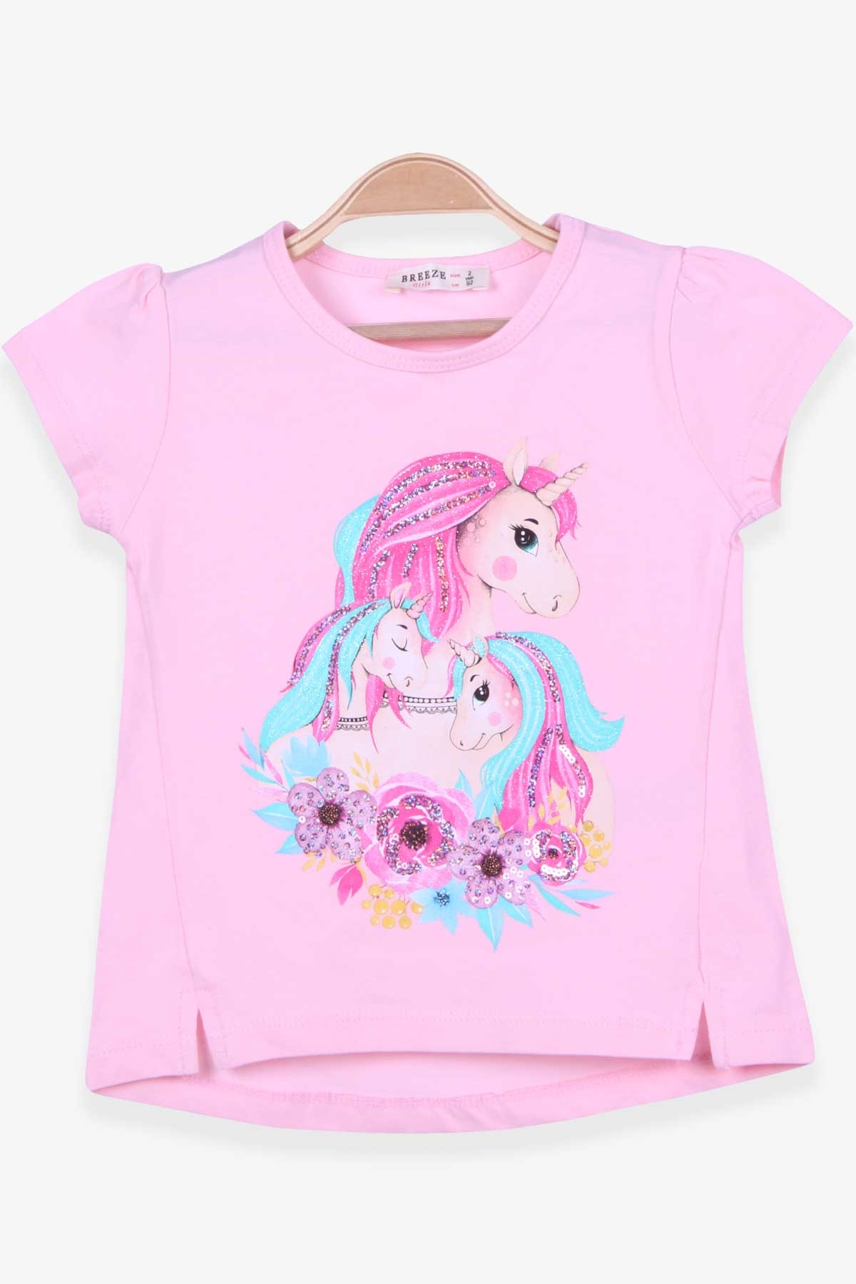 Breeze Kız Çocuk Tişört Unicorn Baskılı Pudra (2-6 Yaş)
