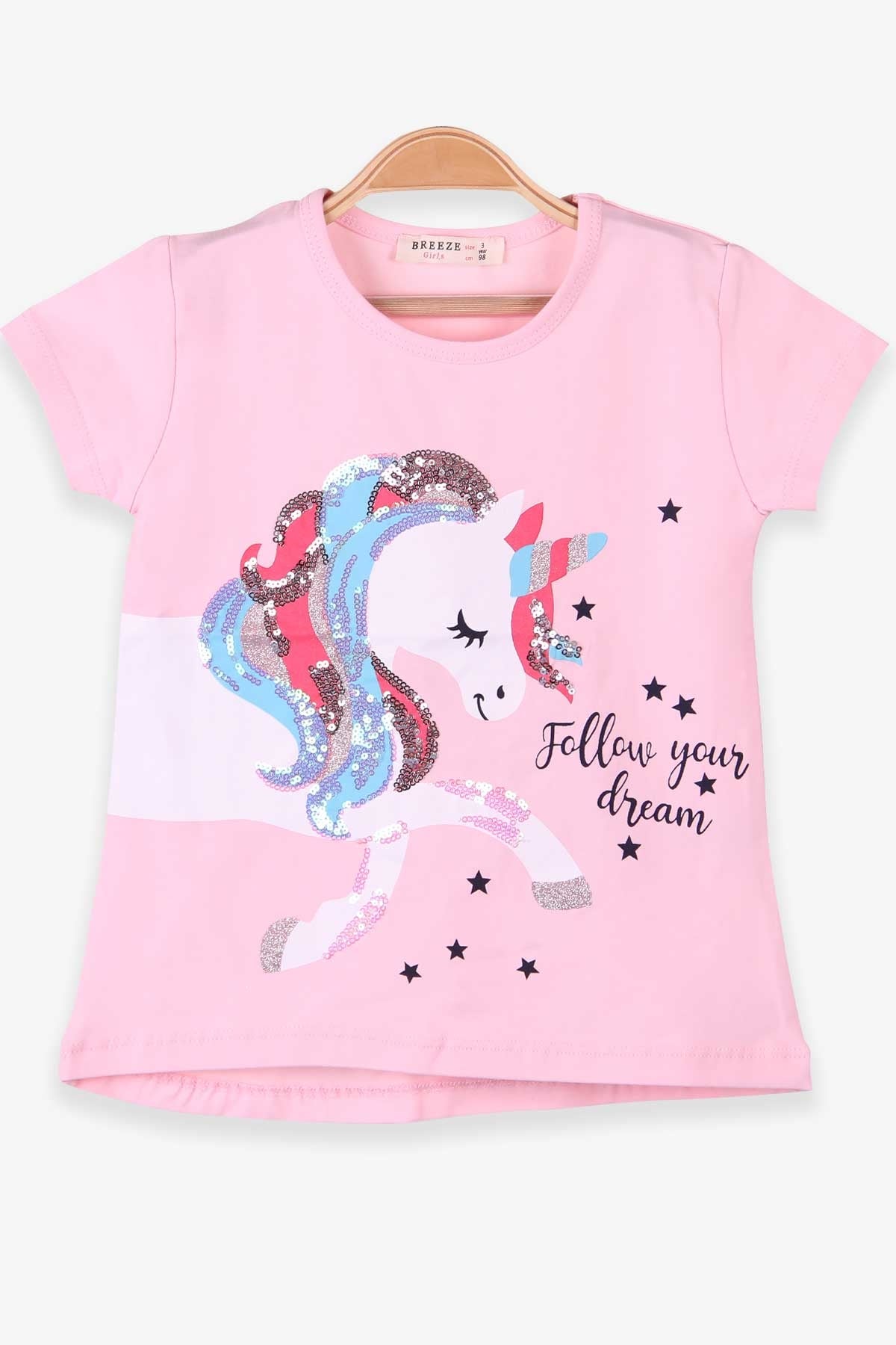 Breeze Kız Çocuk Tişört Unicorn Pudra (3-4 Yaş)