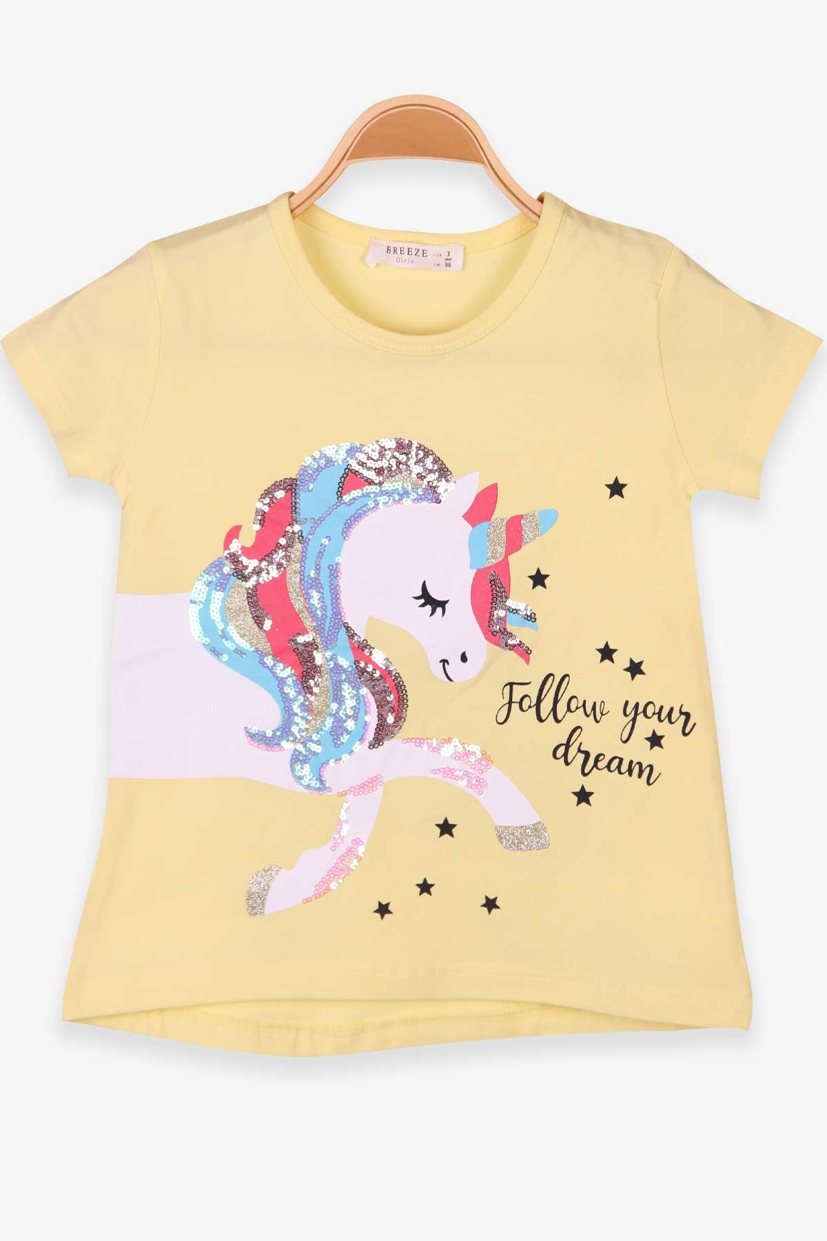 Breeze Kız Çocuk Tişört Unicorn Sarı (3-6 Yaş)