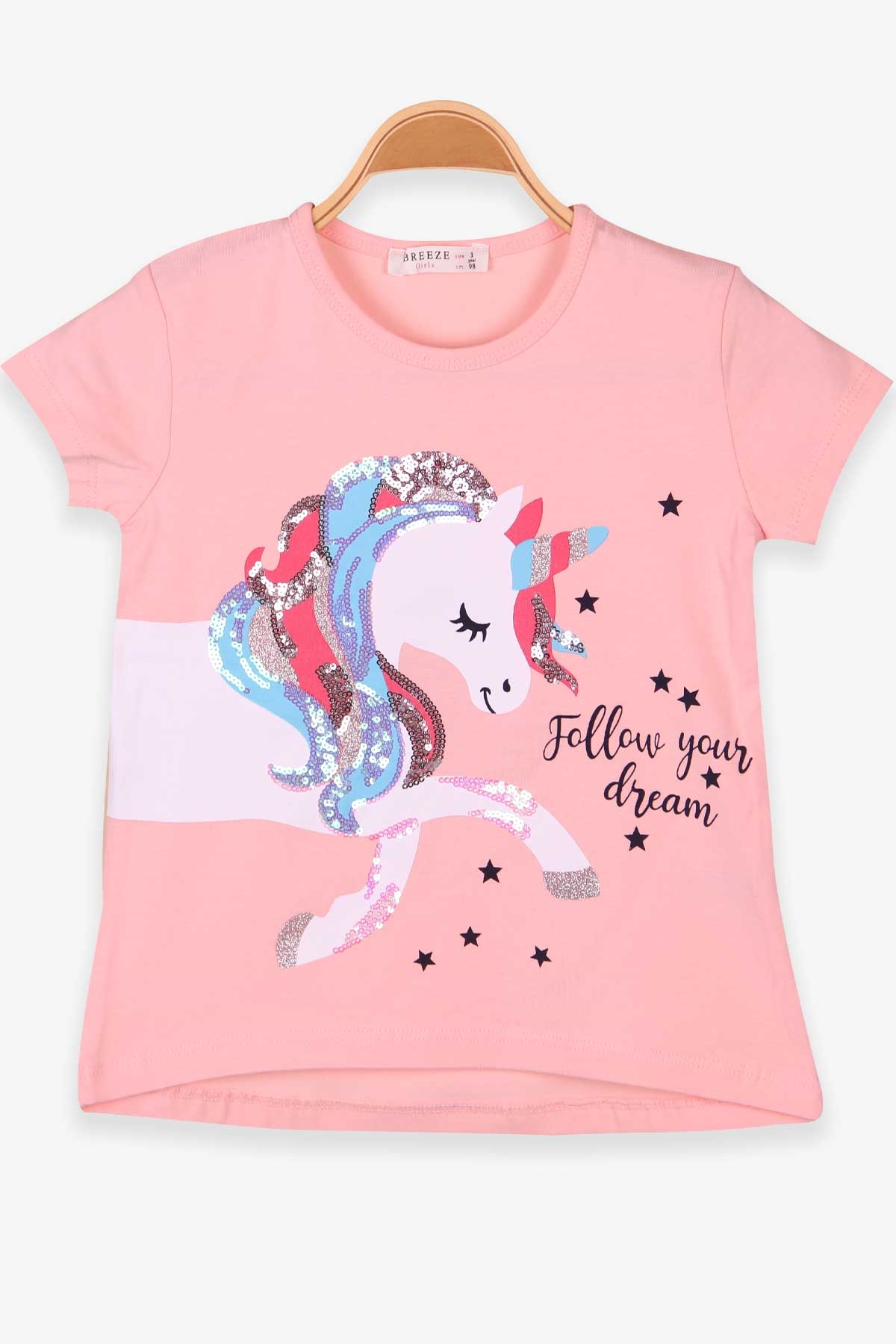 Breeze Kız Çocuk Tişört Unicorn Somon (3-4 Yaş)