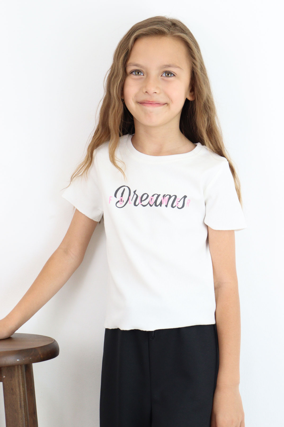 Breeze Kız Çocuk Tişört Yazı Baskılı Ekru (8-14 Yaş)