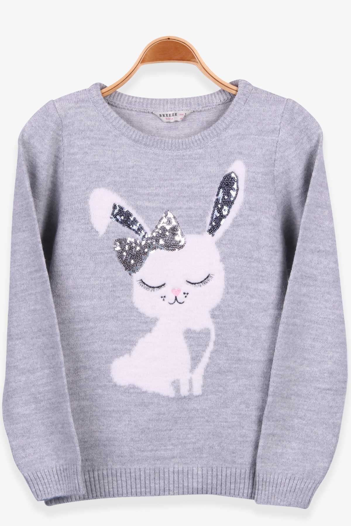 Breeze Kız Çocuk Triko Kazak Pullu Tavşanlı Gri (6-12 Yaş)
