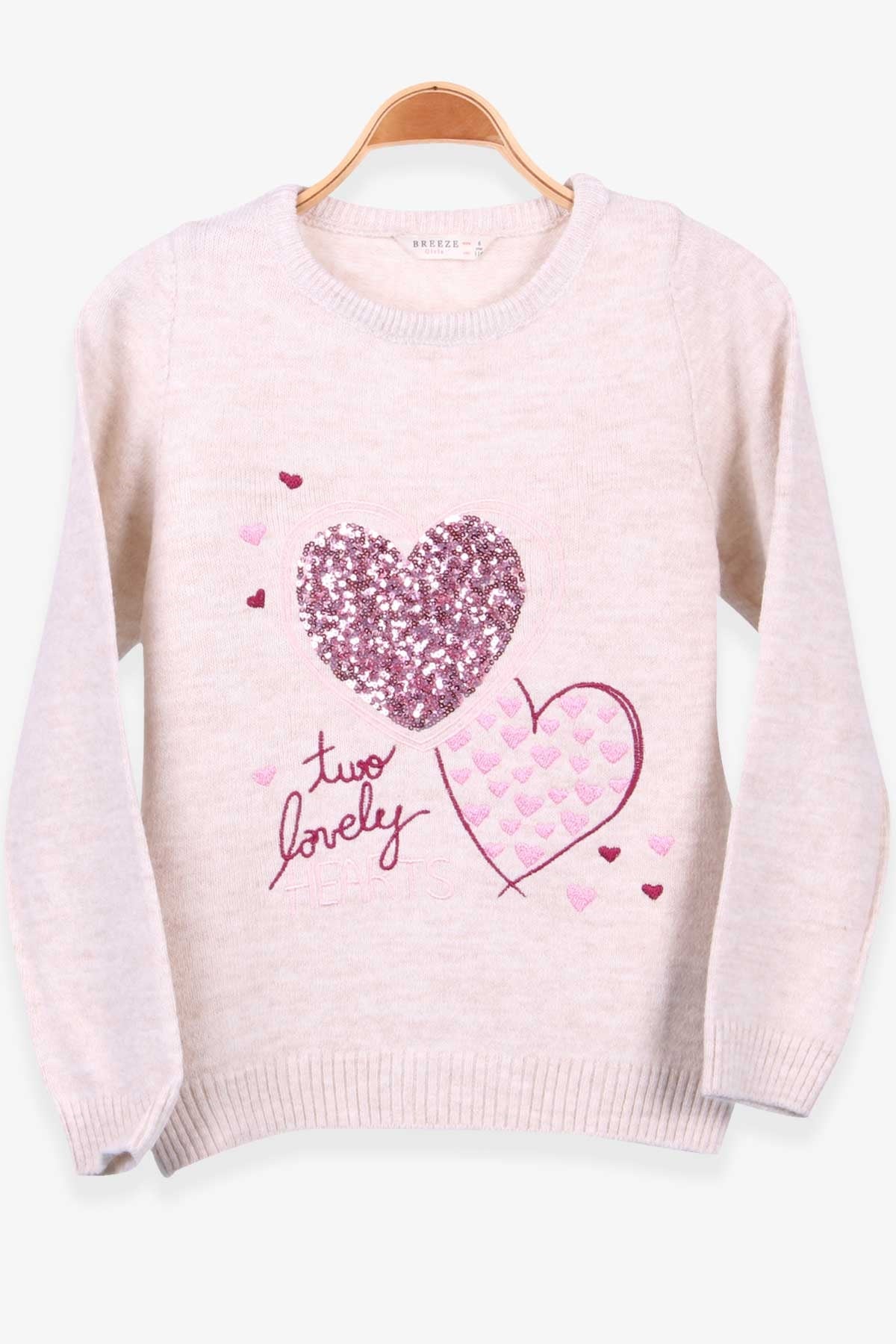 Breeze Kız Çocuk Triko Pullu Nakışlı Bej Melanj (6-12 Yaş)