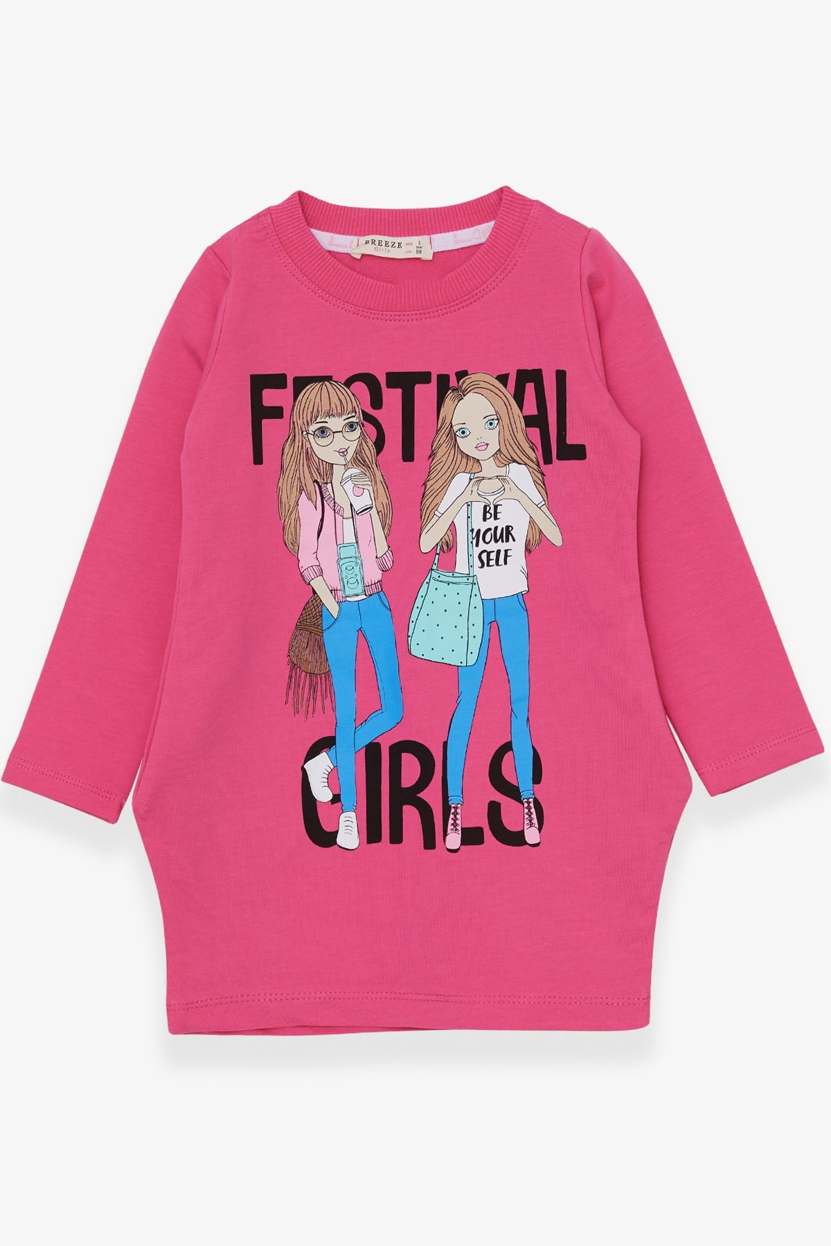 Breeze Kız Çocuk Tunik Baskılı Cepli Pembe (3-8 Yaş)