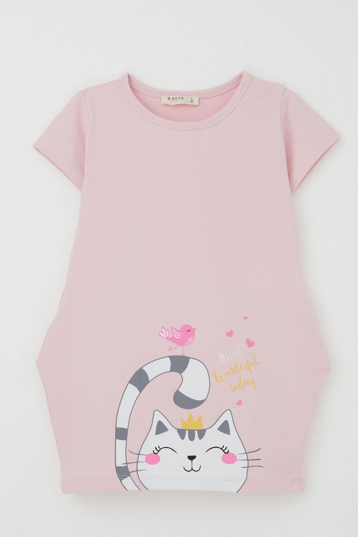 Breeze Kız Çocuk Tunik Elbise Dostluk Temalı Prenses Kedicik Baskılı Pembe (1.5-5 Yaş)