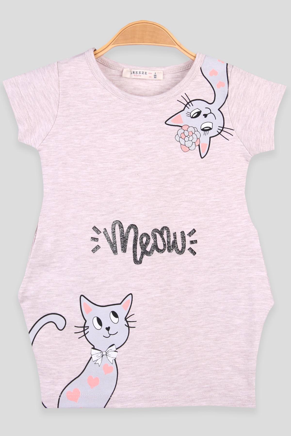 Breeze Kız Çocuk Tunik Elbise Kedi Baskılı Bej (2-6 Yaş)