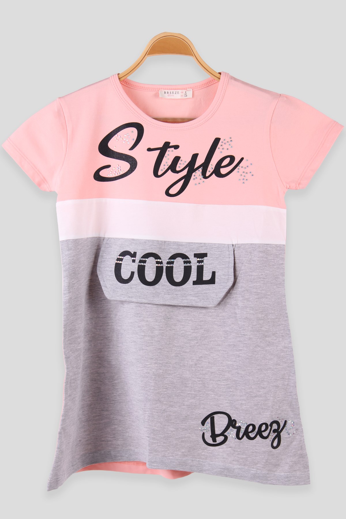 Breeze Kız Çocuk Tunik Elbise Taşlı Style Baskılı Somon (8-14 Yaş)