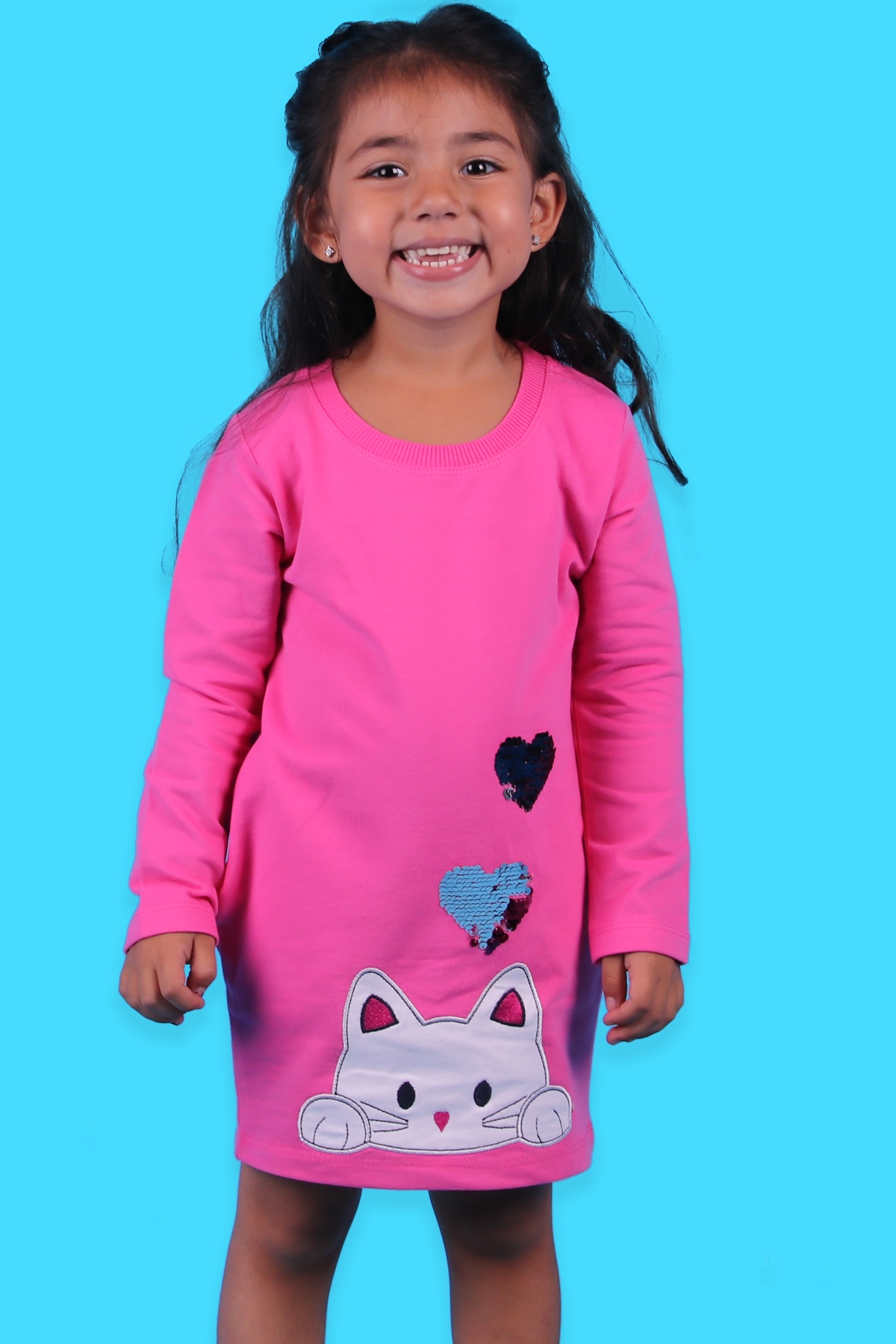 Breeze Kız Çocuk Tunik Kedili Pul İşlemeli Pembe (1.5-5 Yaş)