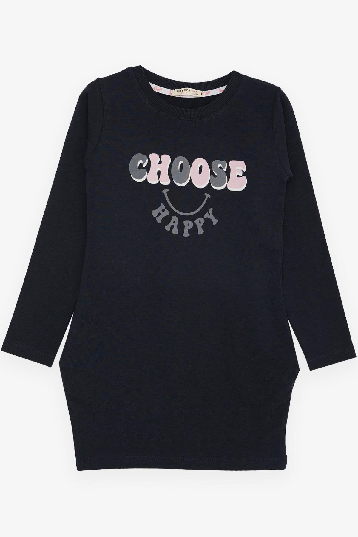 Breeze Kız Çocuk Tunik Mutluluk Temalı Yazı Baskılı Lacivert (8-12 Yaş)