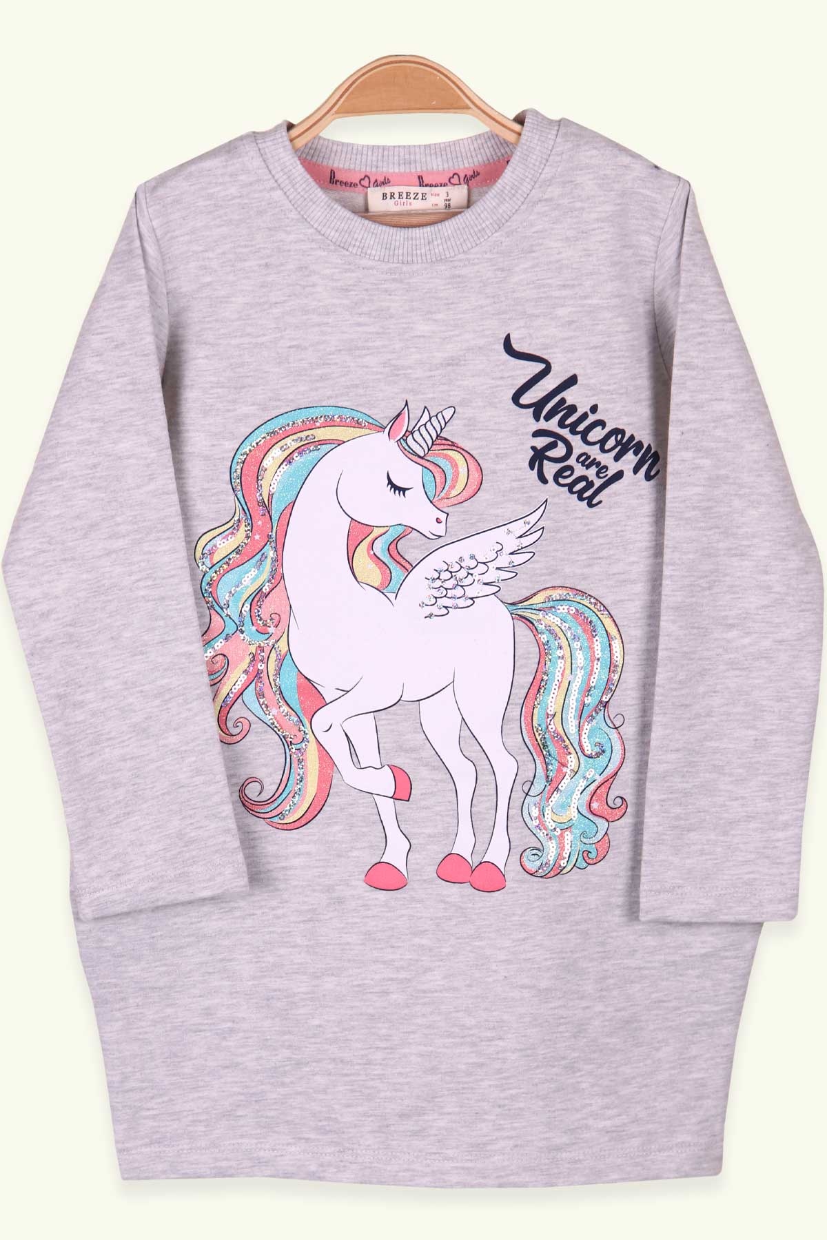Breeze Kız Çocuk Tunik Unicorn Açık Gri (3-8 Yaş)