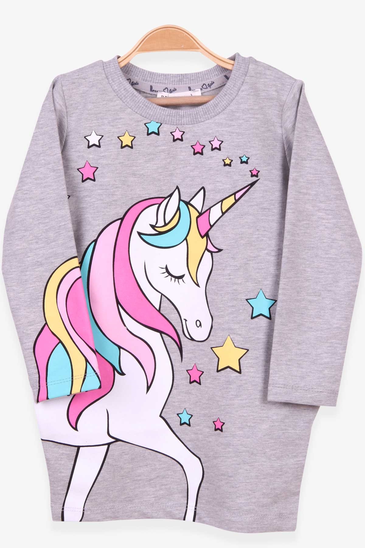 Breeze Kız Çocuk Tunik Unicorn Baskılı Gri Melanj (3-8 Yaş)