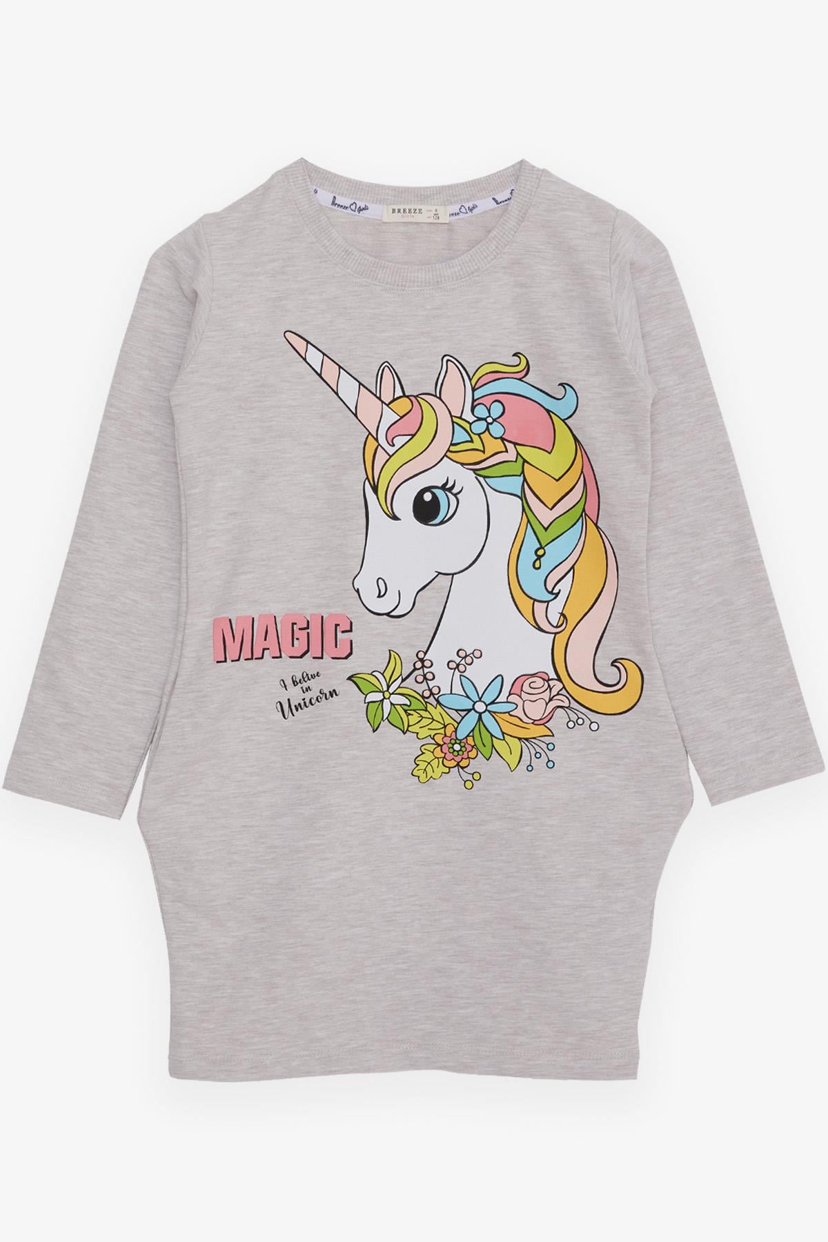Breeze Kız Çocuk Tunik Unicorn Baskılı Bej Melanj (4-8 Yaş)