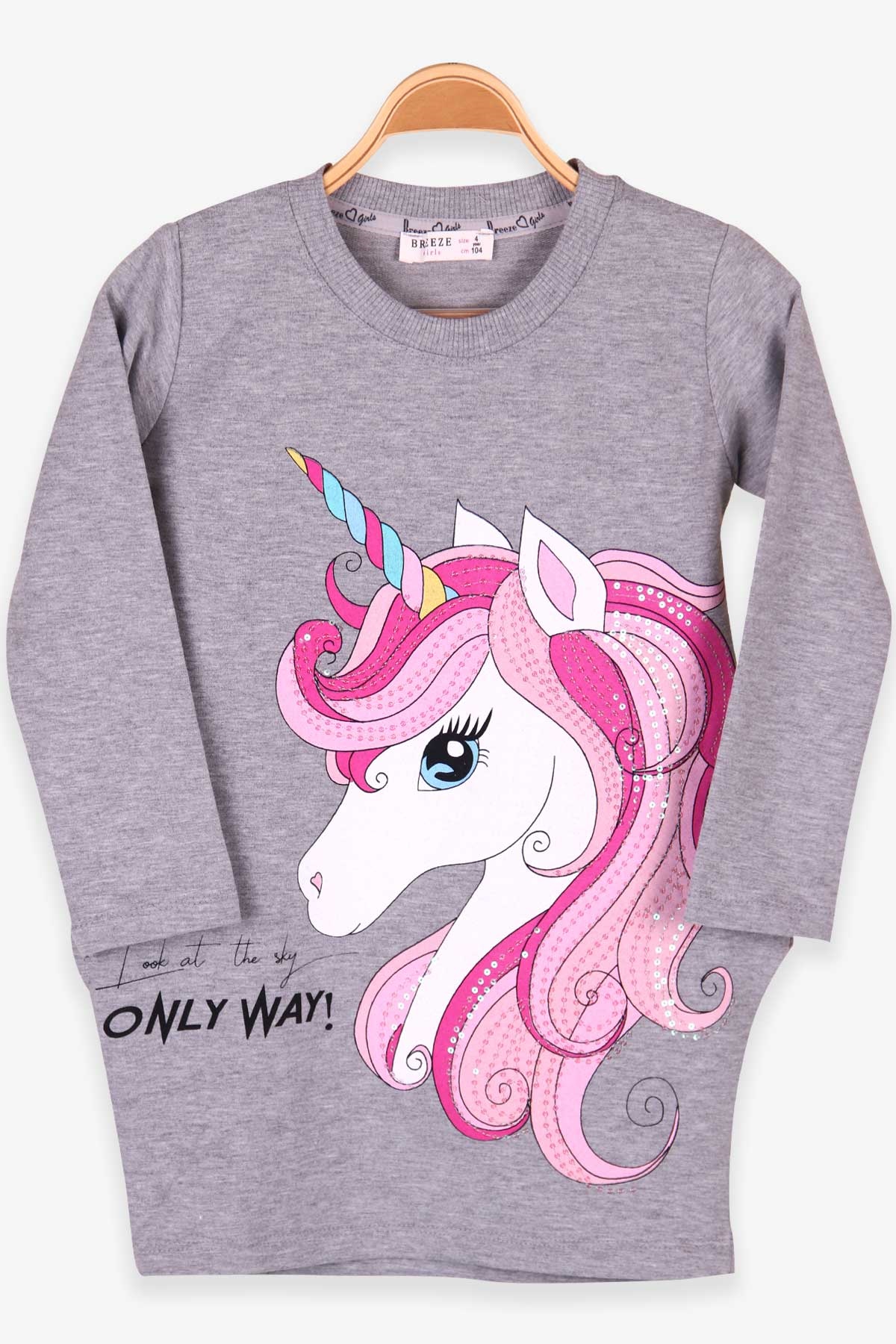 Breeze Kız Çocuk Tunik Unicorn Gri Melanj (4 Yaş)