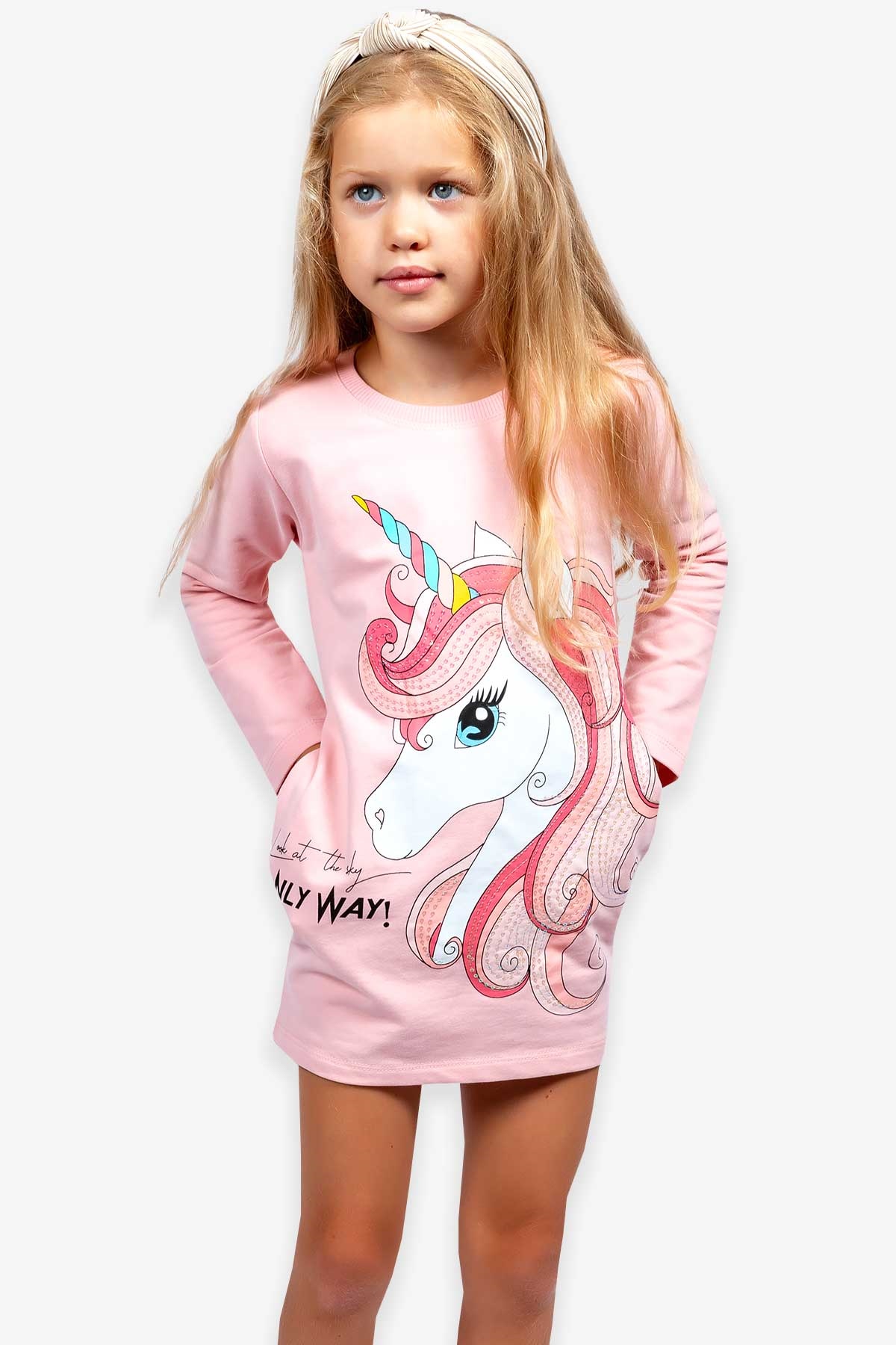 Breeze Kız Çocuk Tunik Unicorn Pudra (4-8 Yaş)