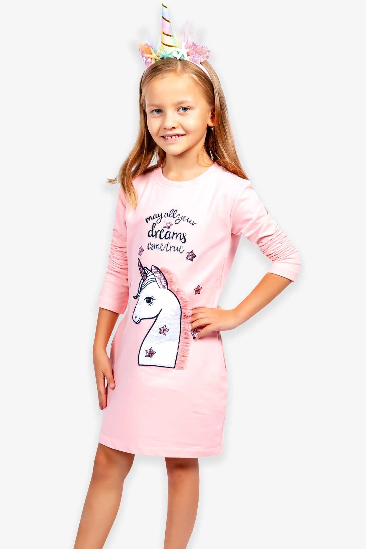 Breeze Kız Çocuk Tunik Unicorn Pudra (4-9 Yaş)
