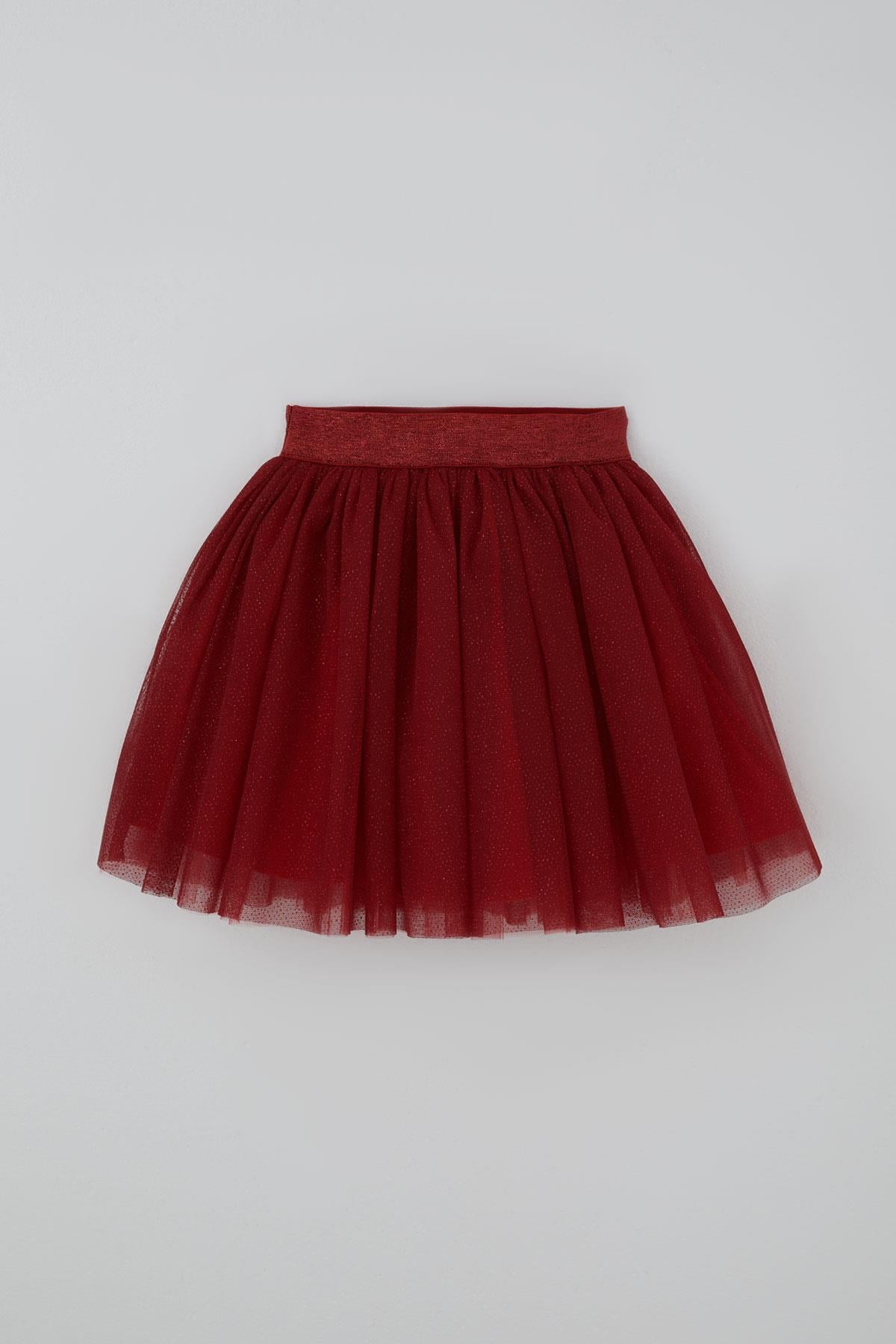 Breeze Kız Çocuk Tütü Etek Kırmızı Simli Beli Lastikli Bordo (5-10 Yaş)