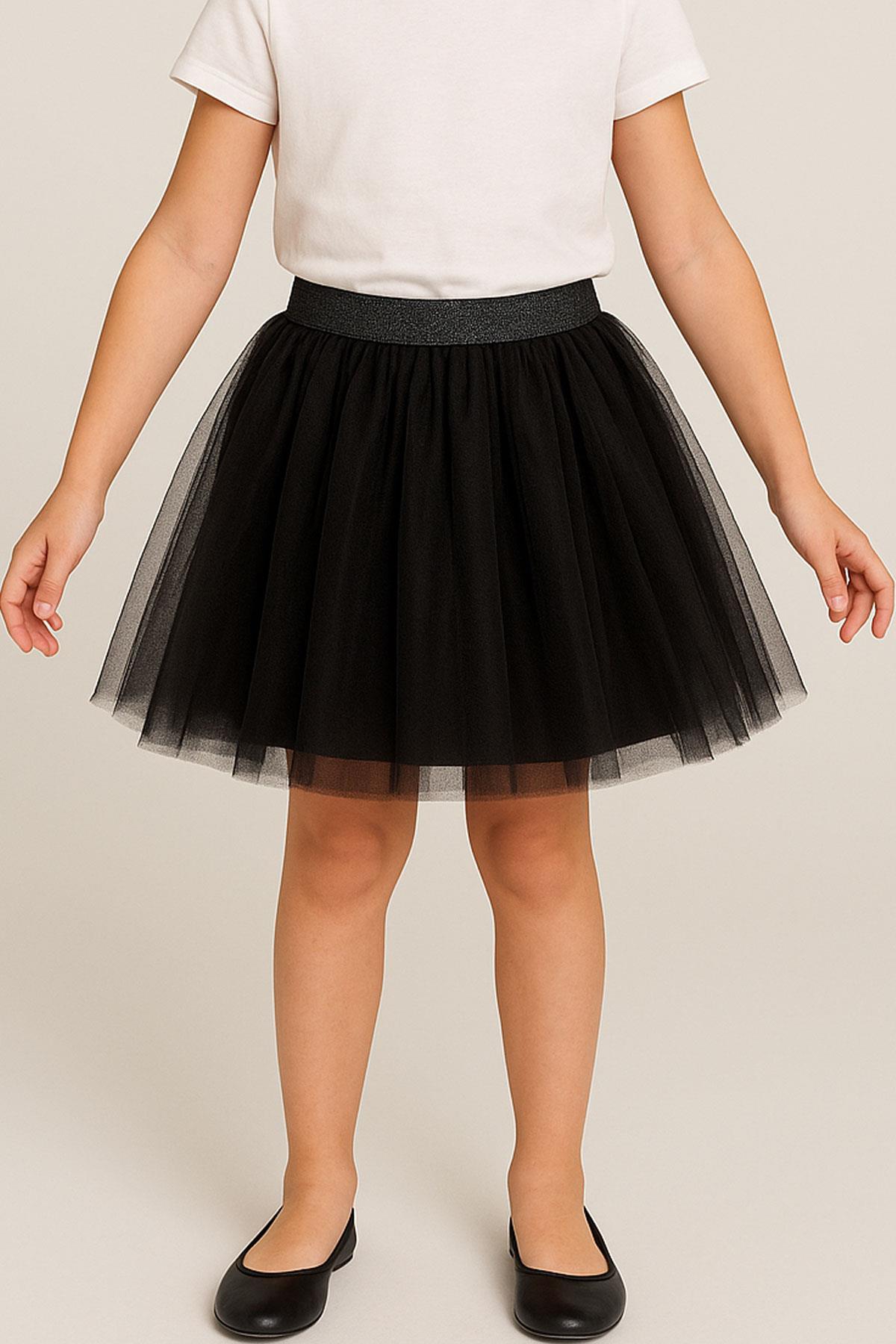 Breeze Kız Çocuk Tütü Etek Simli Beli Lastikli Siyah (5-10 Yaş)