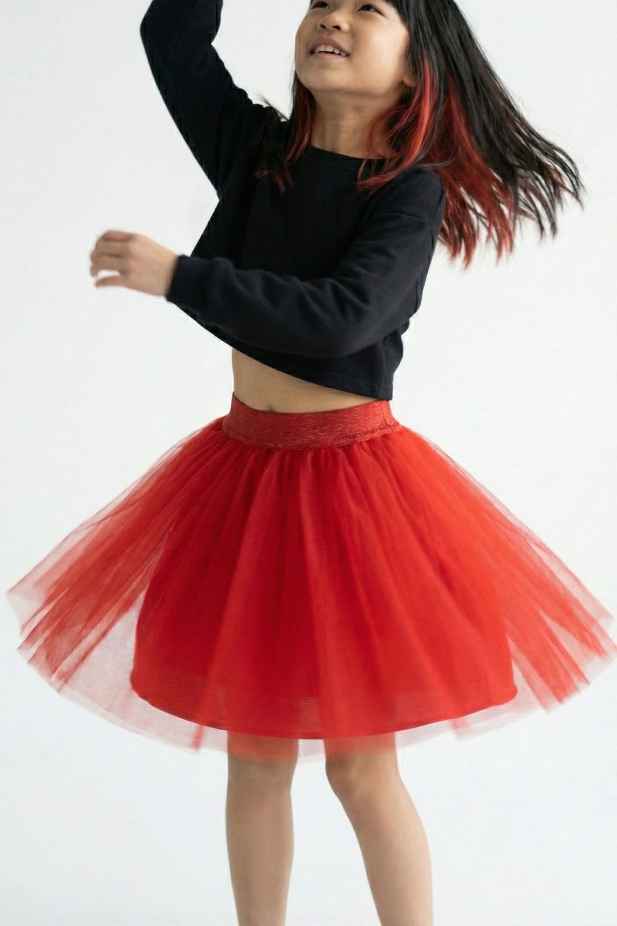 Breeze Kız Çocuk Tütü Etek Simli Beli Lastikli Kırmızı (5-10 Yaş)