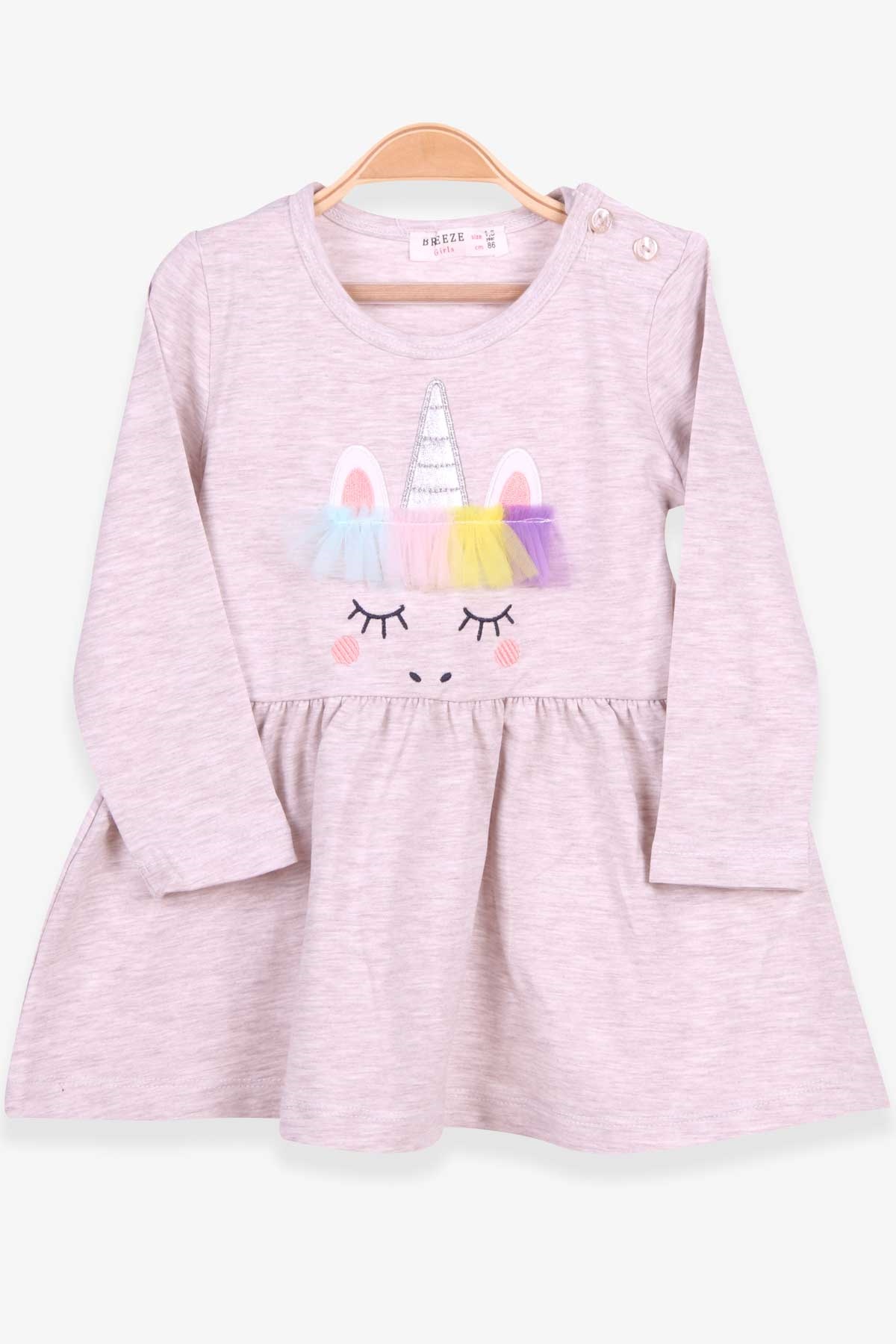 Breeze Kız Çocuk Uzun Kol Elbise Unicorn Bej Melanj (1.5-5 Yaş)