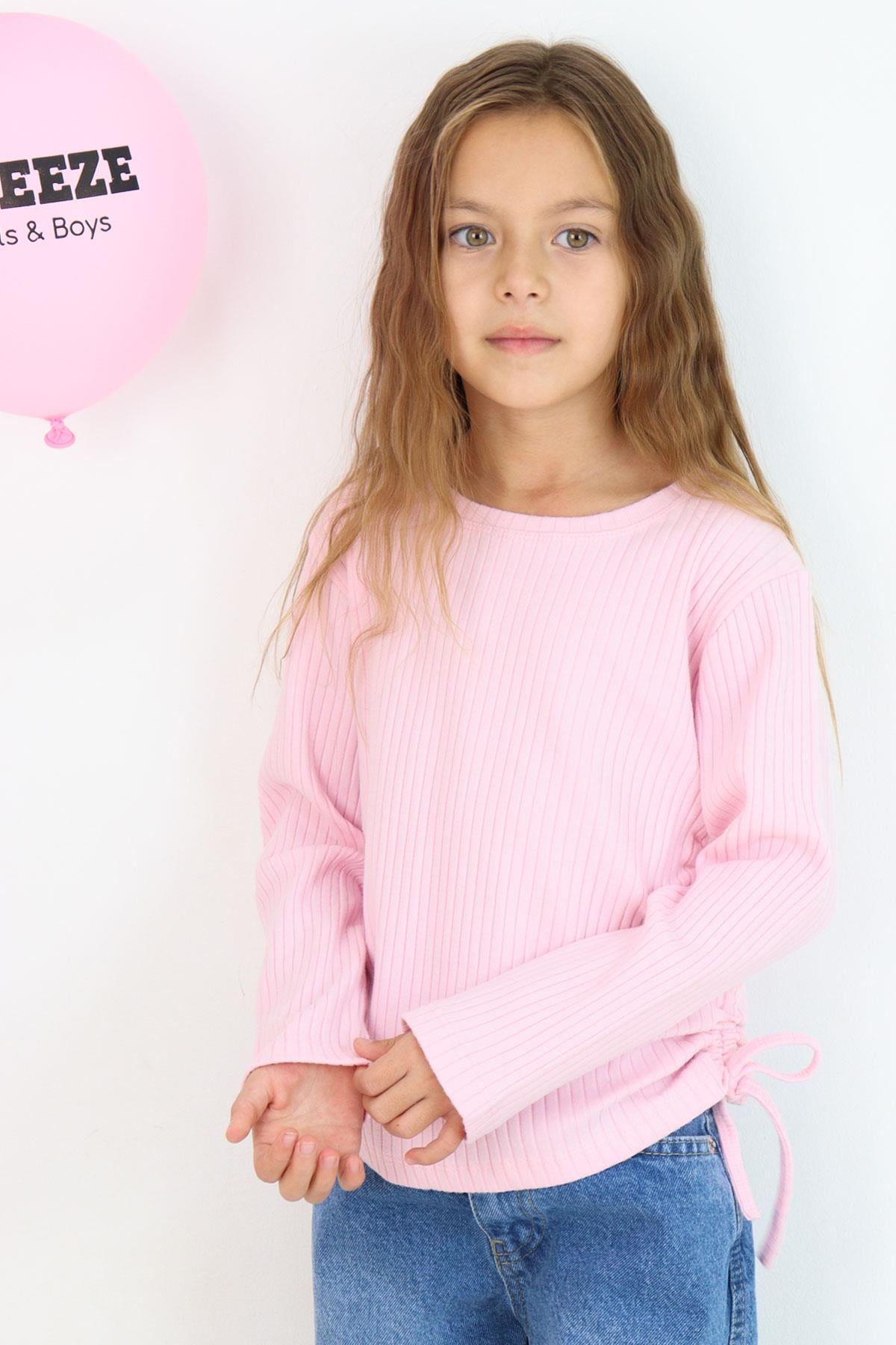 Breeze Kız Çocuk Uzun Kollu Bluz Yanları Büzgülü Pudra (8-14 Yaş)
