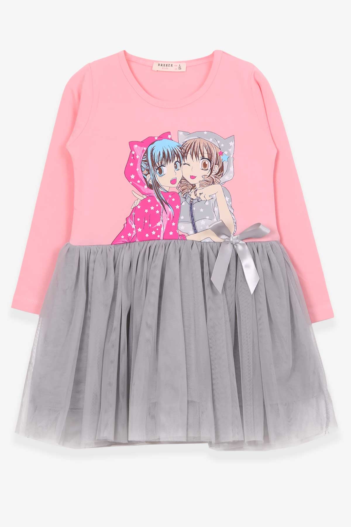 Breeze Kız Çocuk Uzun Kollu Elbise Anime Baskılı Pudra (4-9 Yaş)