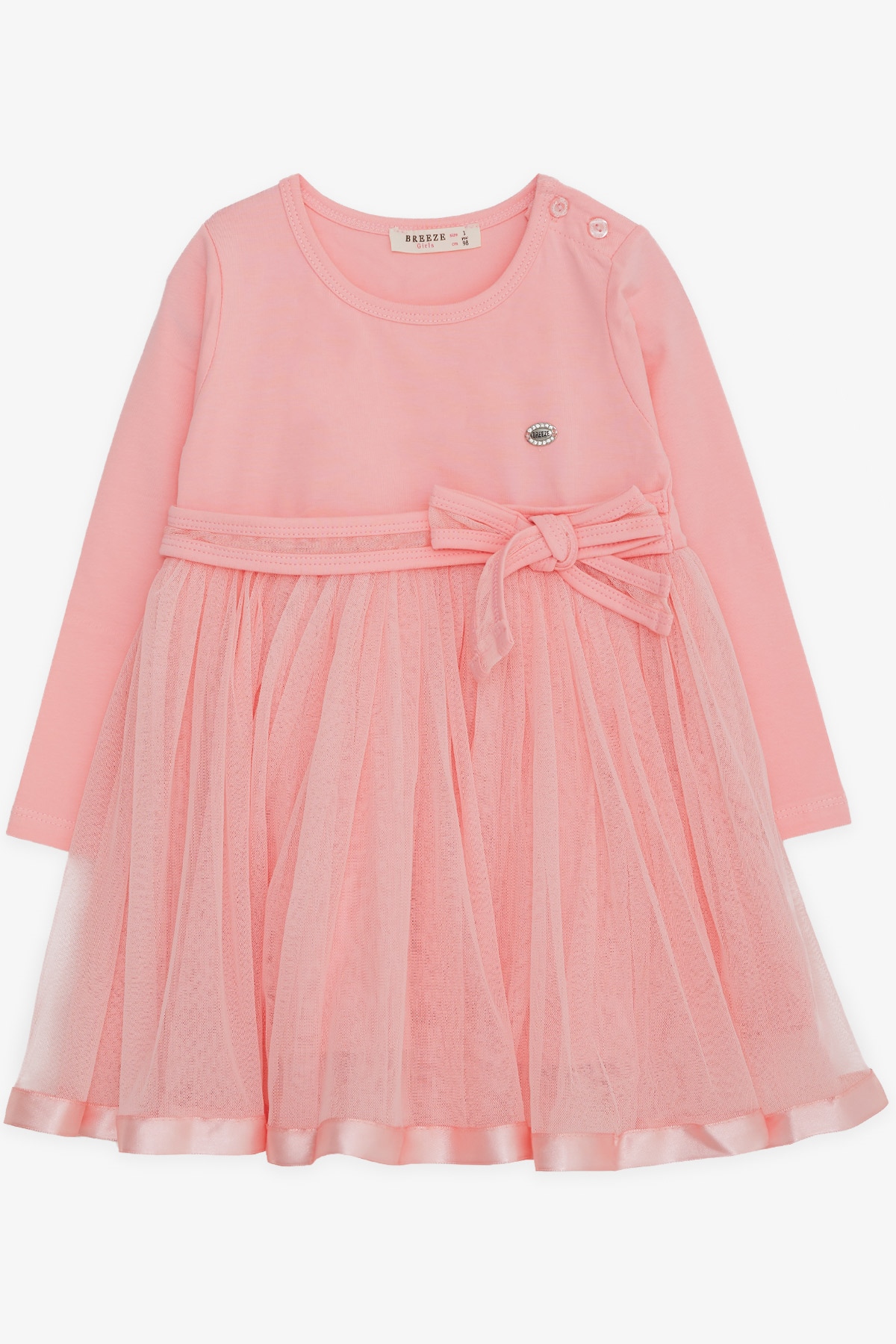 Breeze Kız Çocuk Uzun Kollu Elbise Fiyonklu Pembe (1.5-5 Yaş)