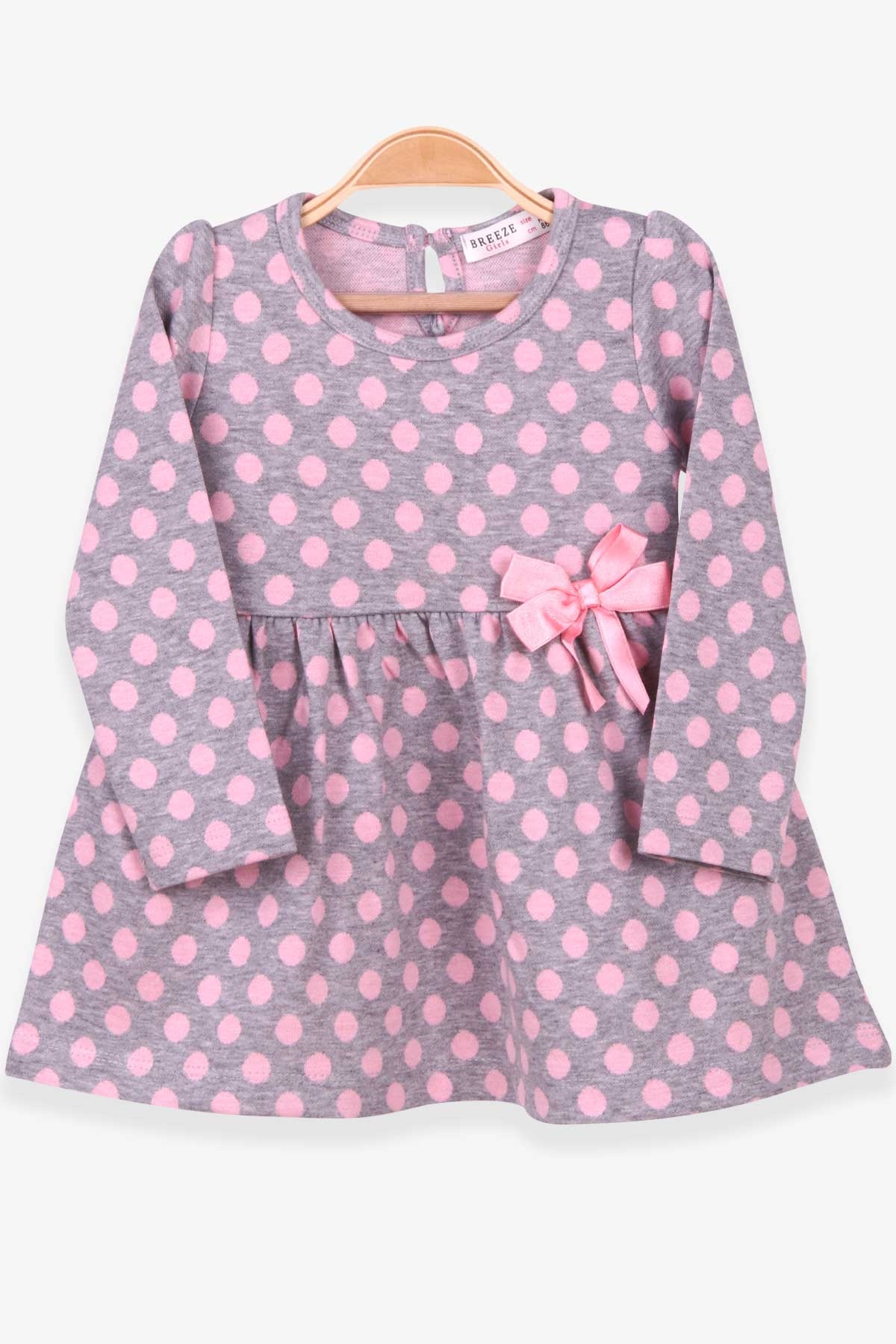 Breeze Kız Çocuk Uzun Kollu Elbise Puantiye Desenli Gri Melanj (1.5-5 Yaş)
