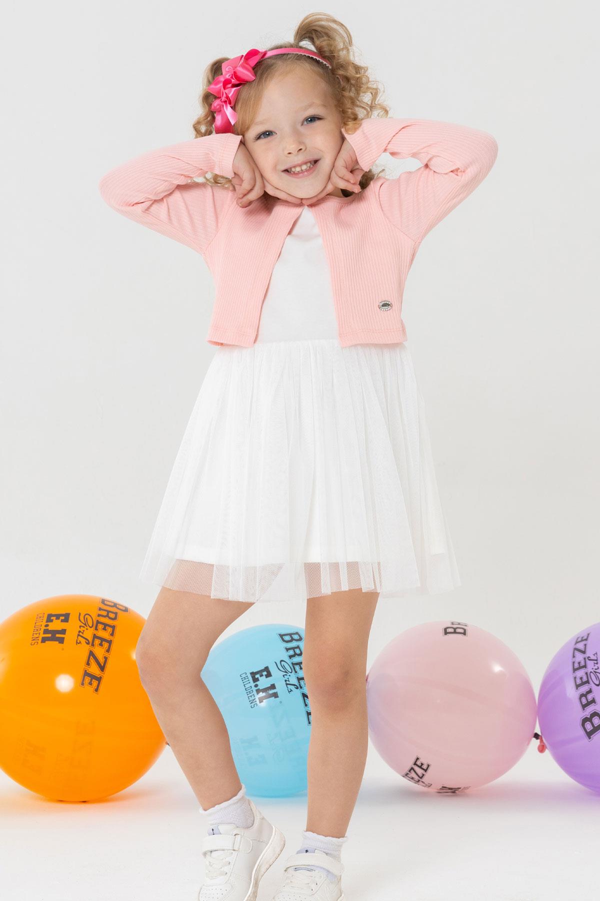 Breeze Kız Çocuk Uzun Kollu Elbise Tüllü Somon (3-4 Yaş)