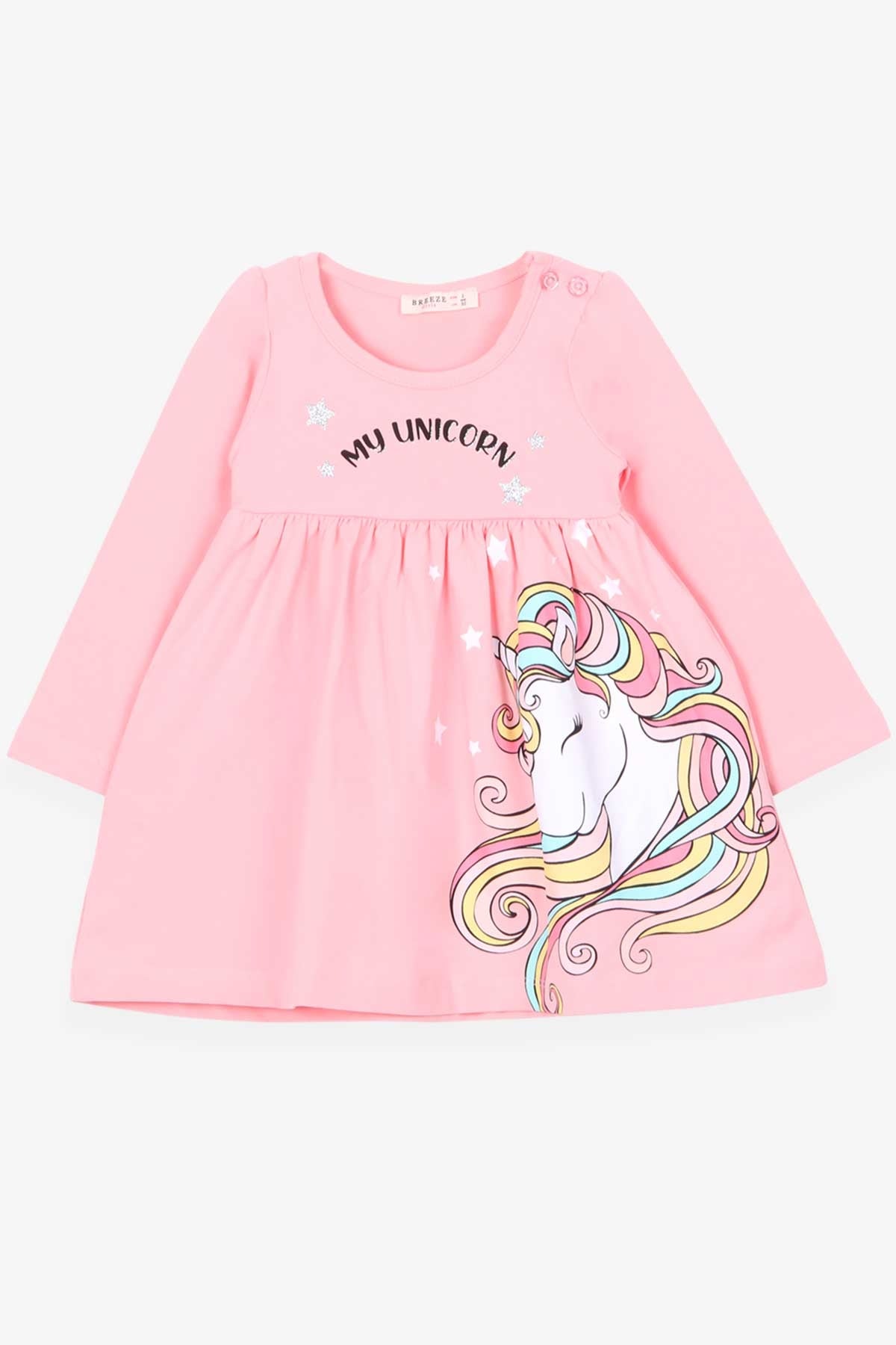 Breeze Kız Çocuk Uzun Kollu Elbise Unicorn Pudra (2-6 Yaş)