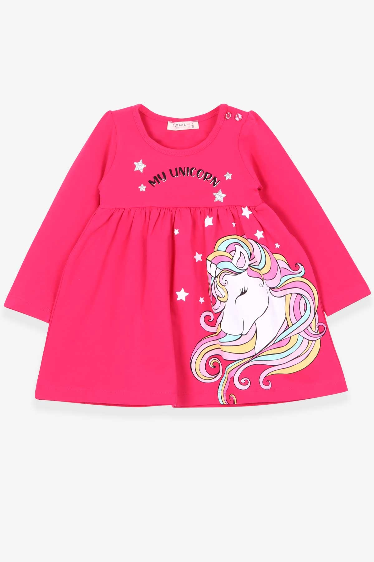Breeze Kız Çocuk Uzun Kollu Elbise Unicorn Fuşya (2-6 Yaş)